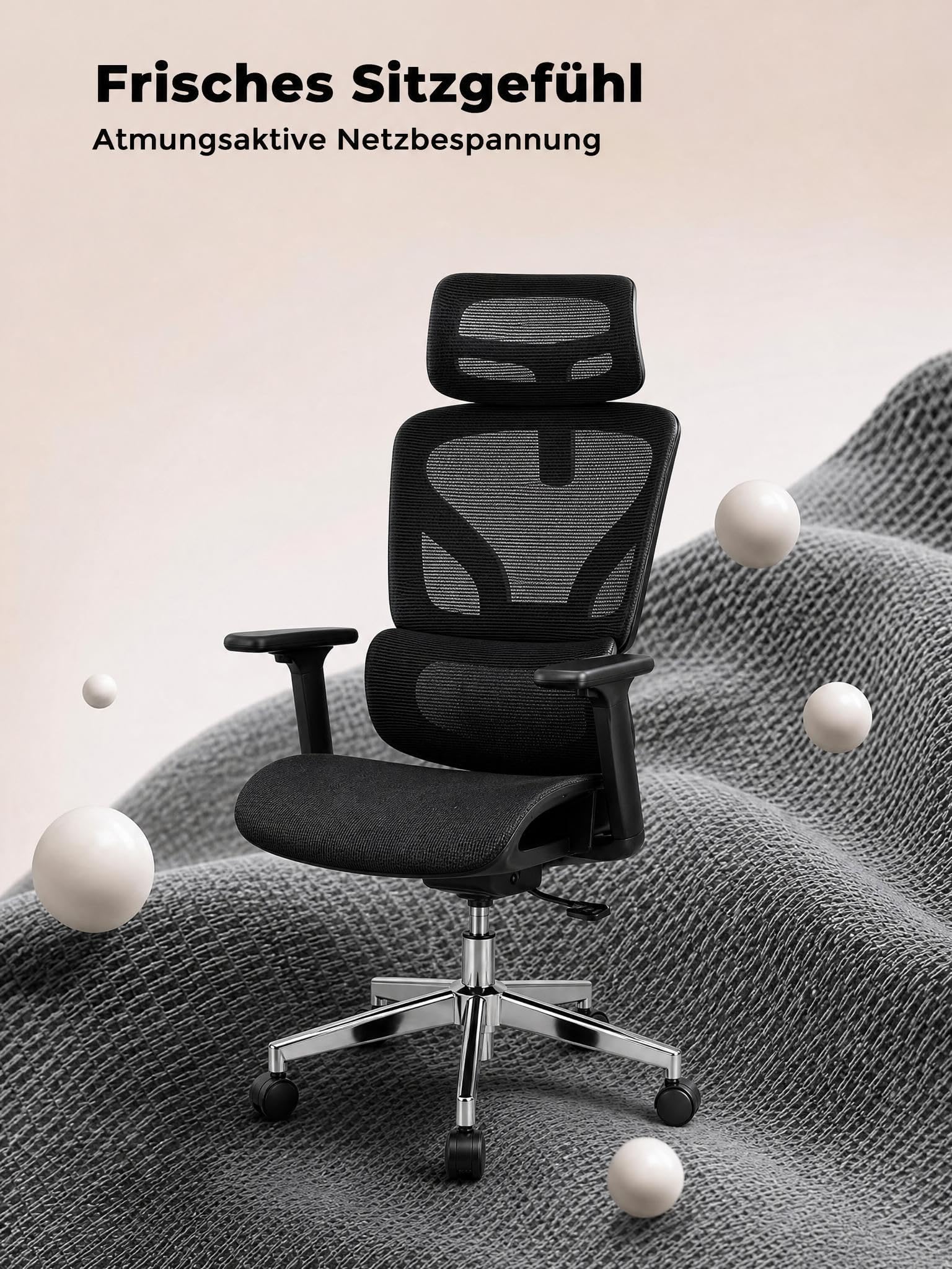 Garvee Chefsessel Bürostuhl, Ergonomischer Bürostuhl, 4D-verstellbare Armlehnen, Verstellbare Rückenlehne mit arretierbarem Neigungswinkel, Robustes Stahlfußkreuz, Drehstuhl 160 kg