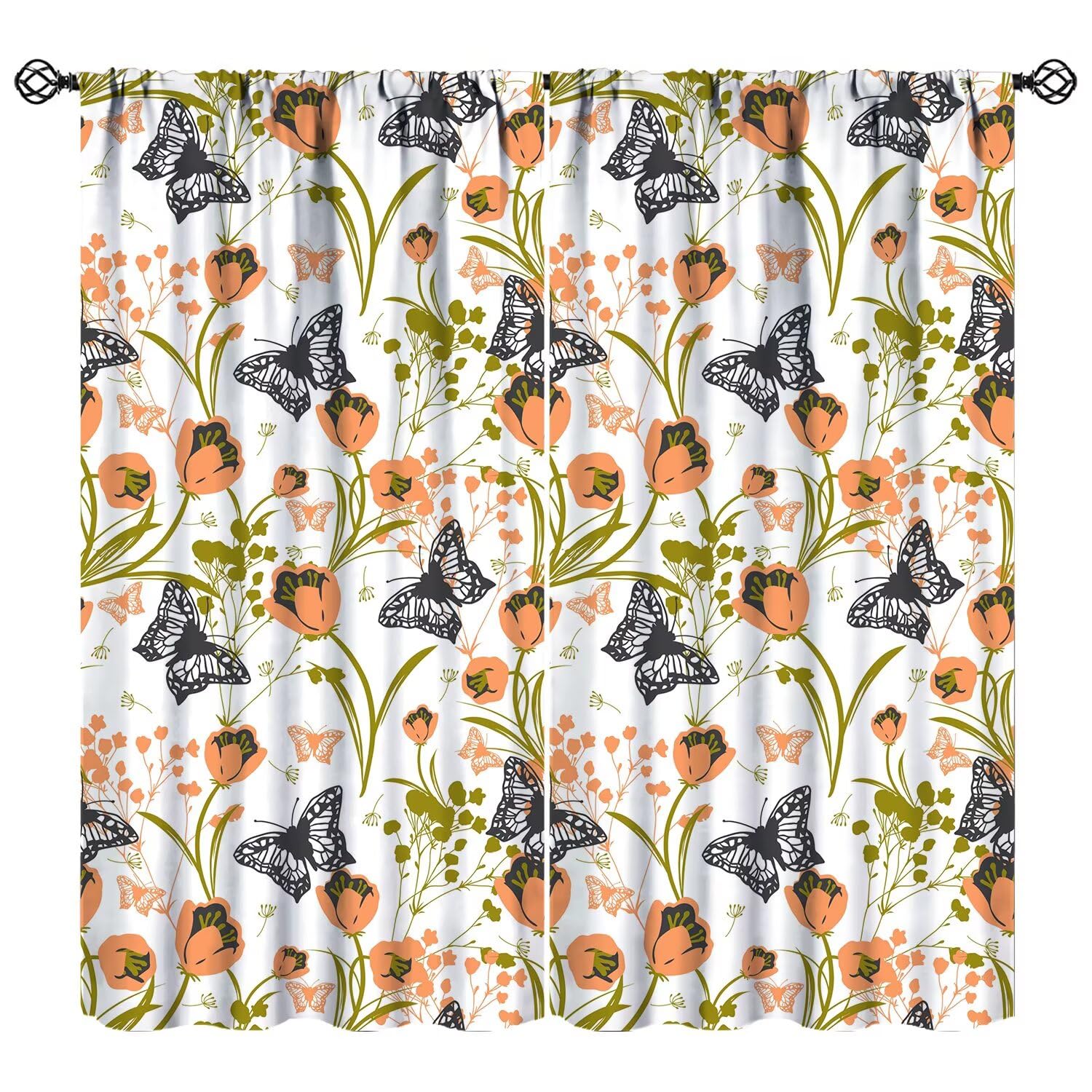JESTRONRY Spring Flowers Butterfly Curtains, Tulip Floral and Butterflies Pattern Watercolor Style Rod Pocket Window Drapes for Living Room Bedroom Kitchen 84" W X 84" L (Blackout)