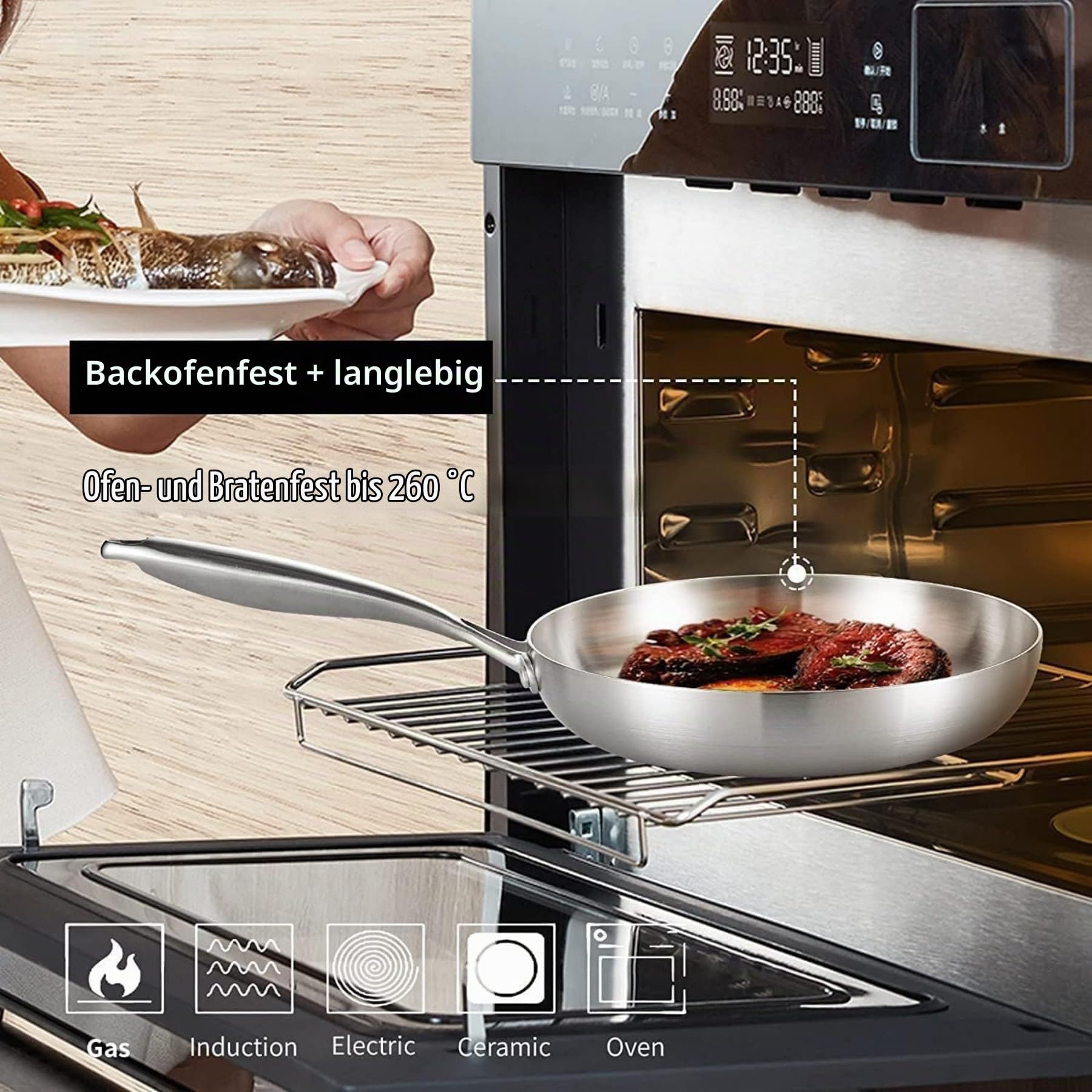 LOLYKITCH Pfannenset aus Edelstahl, unbeschichtet 22/24/26/28/30 cm | Edelstahlpfanne, Stainless Steel Frying Pan Set, für Induktion & alle Herdarten, ofenfest, spülmaschinenfest