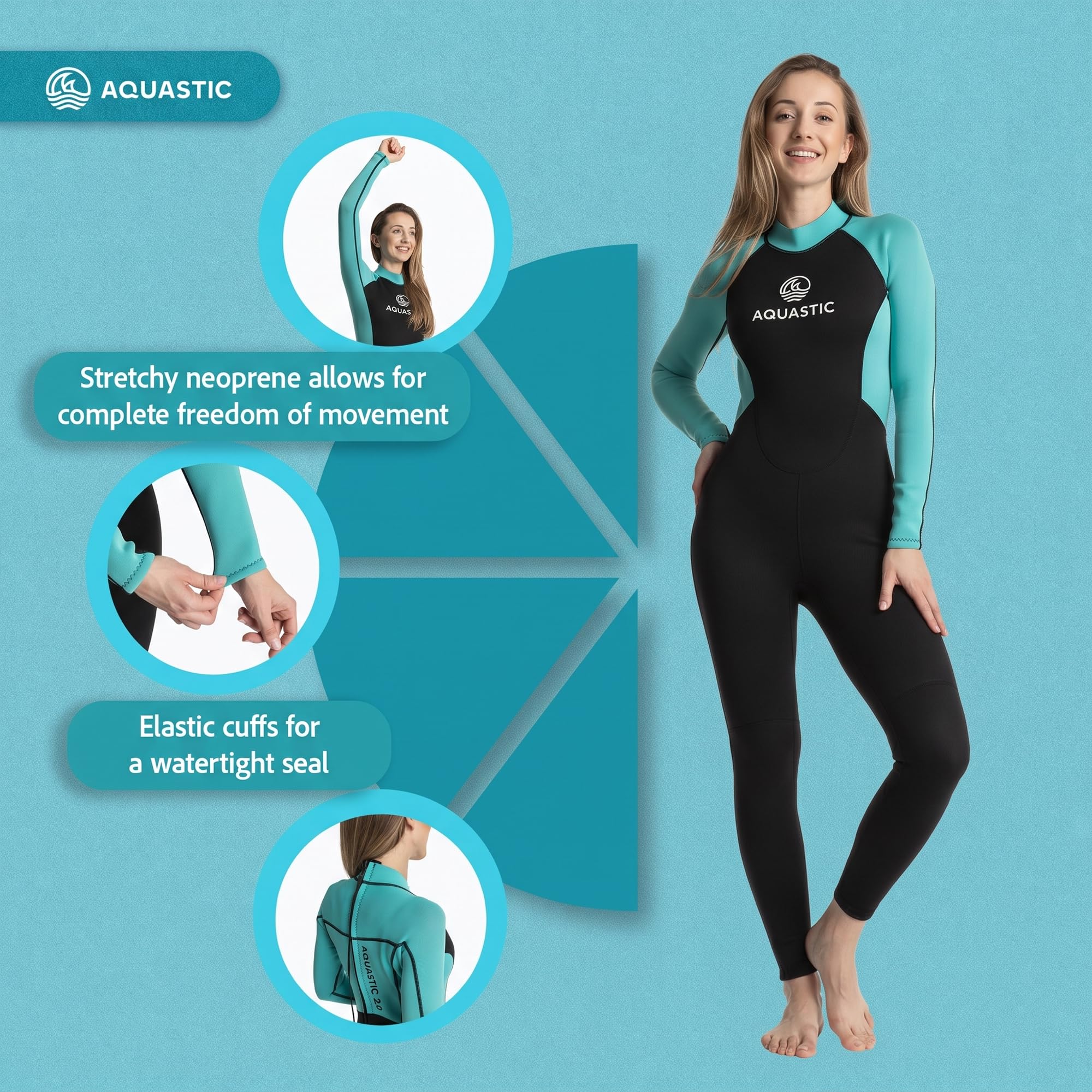 AQUASTIC Women's Wavey Lg 2 mm pianka neoprenowa została zaprojektowana dla kobiet, które szukają ochrony cieplnej podczas aktywności wodnych wiosną i latem.