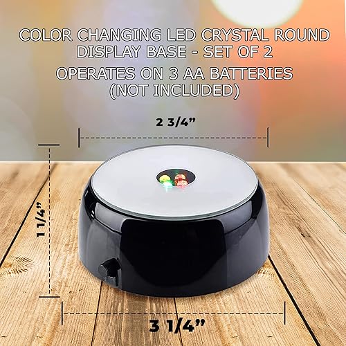 Miniatura 2 de Base de exhibición redonda de cristal de 4 LED con parte superior de espejo, soporte iluminado para arte de cristal, base de luz LED de 3 pulgadas