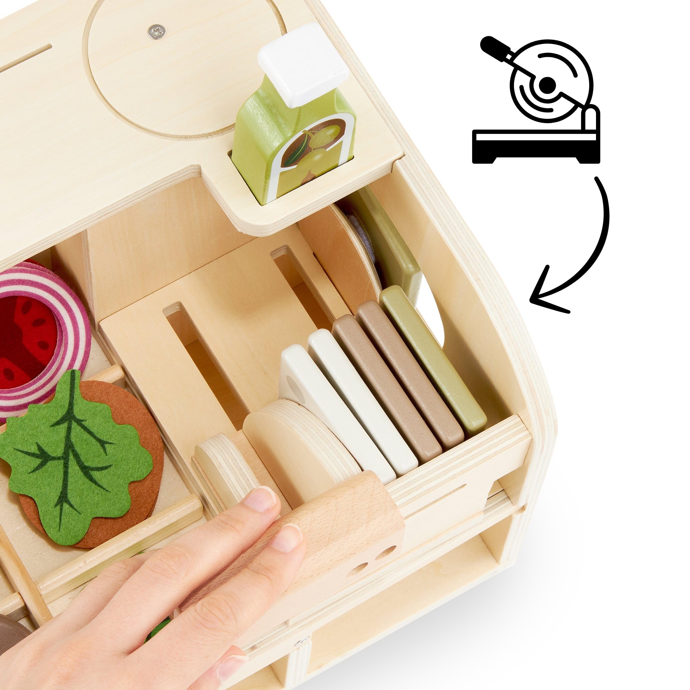 mamabrum Paninoteca Giocattolo in Legno per Bambini, Banco Fast Food con Cibo e Accessori, Gioco di Ruolo Ristorante, Panini e Cucina Giocattolo, 3 Anni