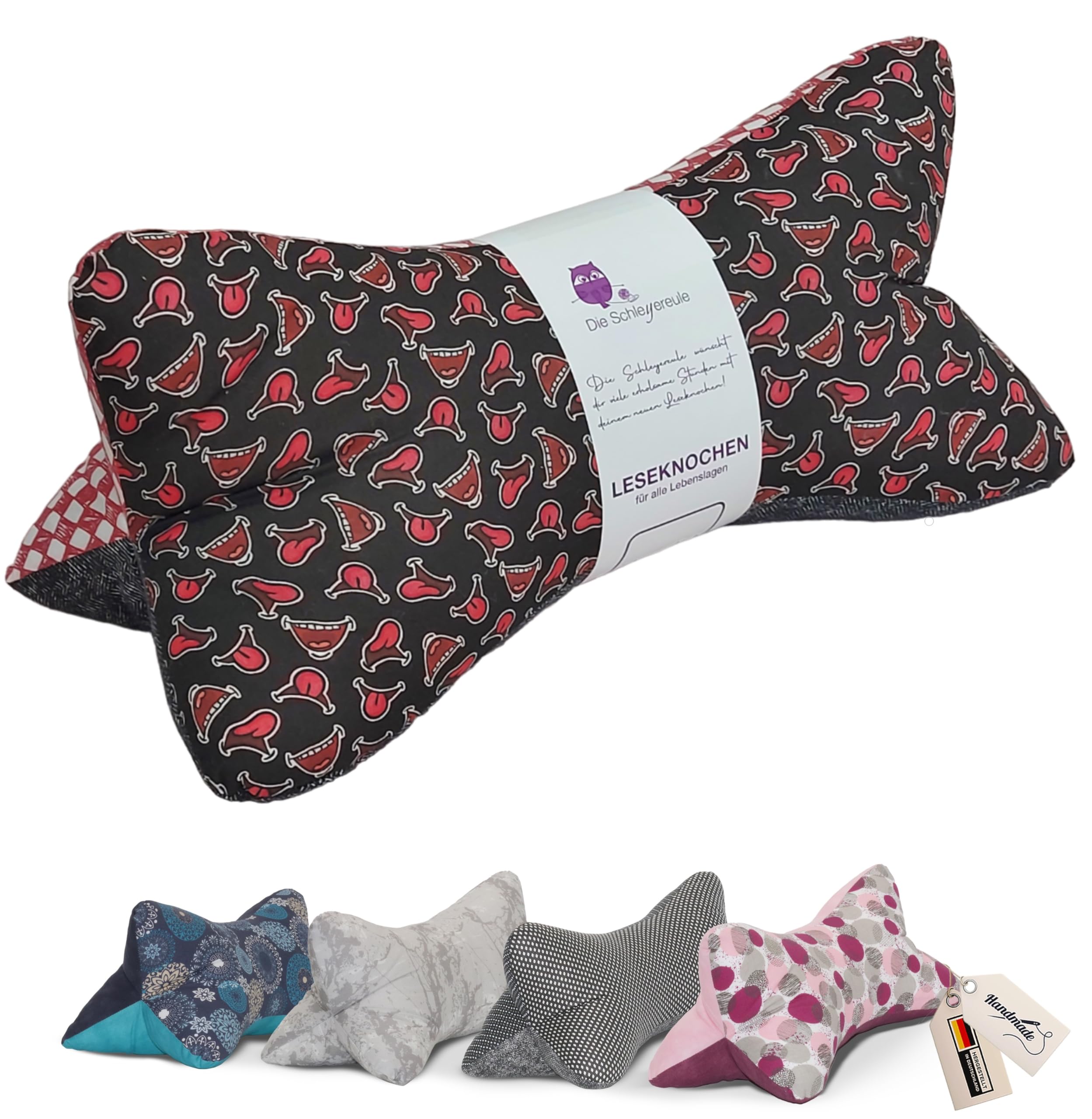 Die Schleyereule Leseknochen Nackenkissen Ausgefallen bequem und waschbar! Handgestopft und genäht in Deutschland - Nutzbar als Nackenrolle Kissen Nackenrolle (Keep Smiling)