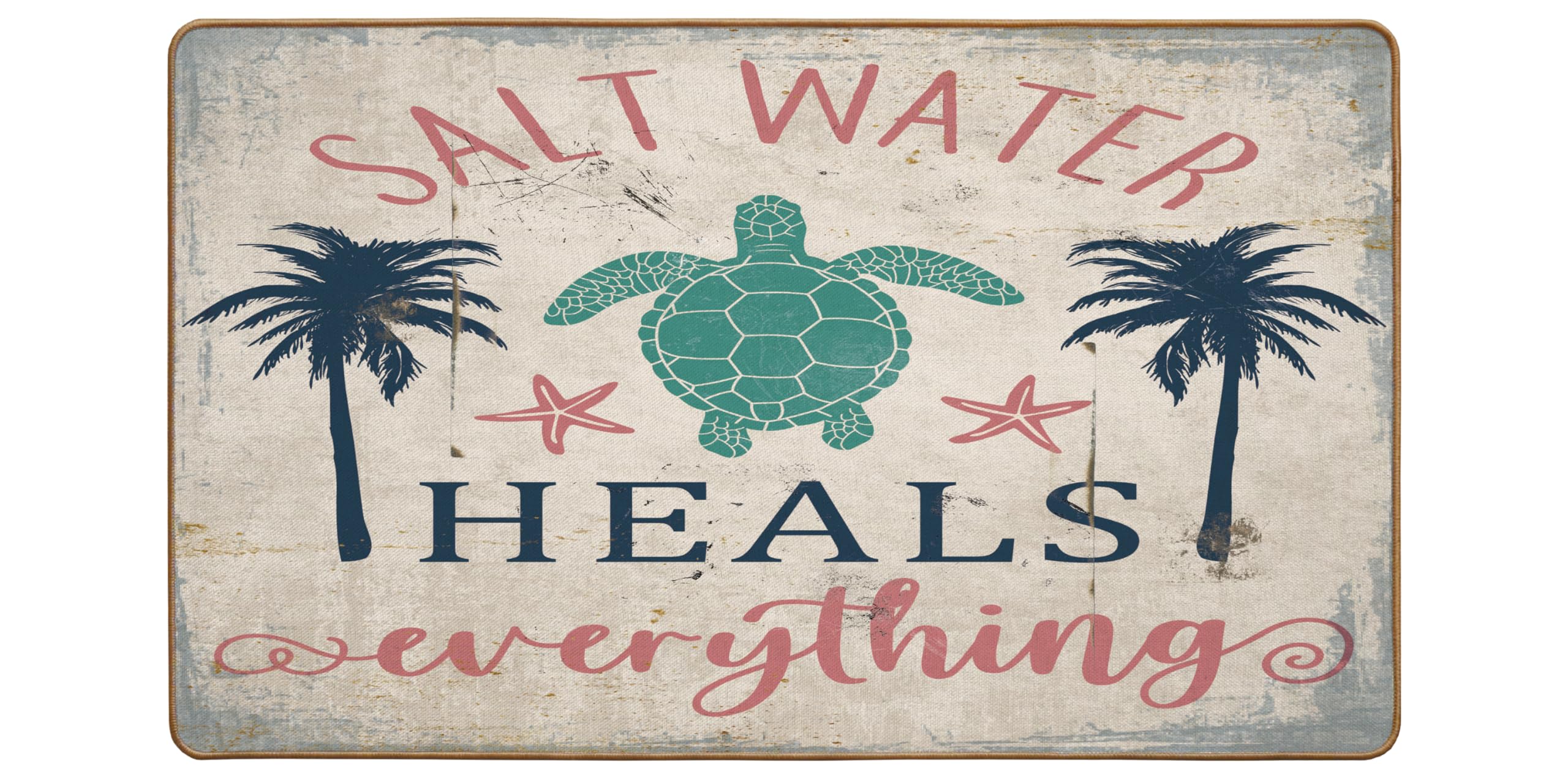 ETYZE Welcome Mat Ocean Turtle Beach Decor Outdoor Indoor Doormat, Summer Farmhouse Front Door Mat, Salt Water Heals Everything Floor Mat for Home