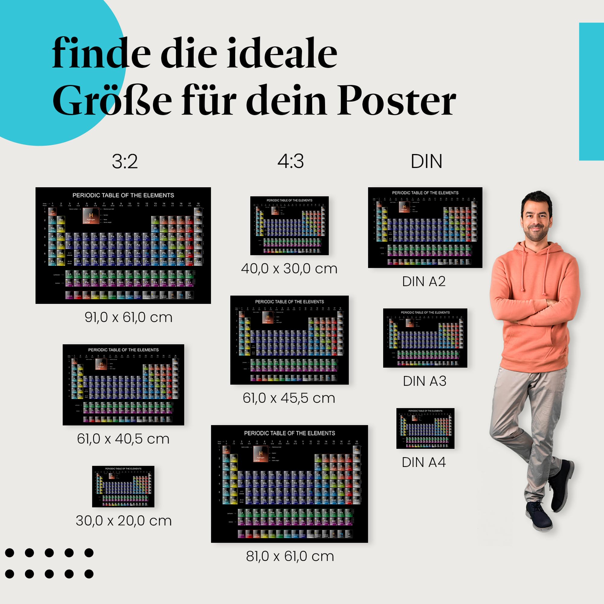Postereck - 0549 - Periodensystem, Elemente Studium Schule Chemie - Unterricht Klassenzimmer Schule Wandposter Fotoposter Bilder Wandbild Wandbilder - Leinwand - 100,0 cm x 75,0 cm