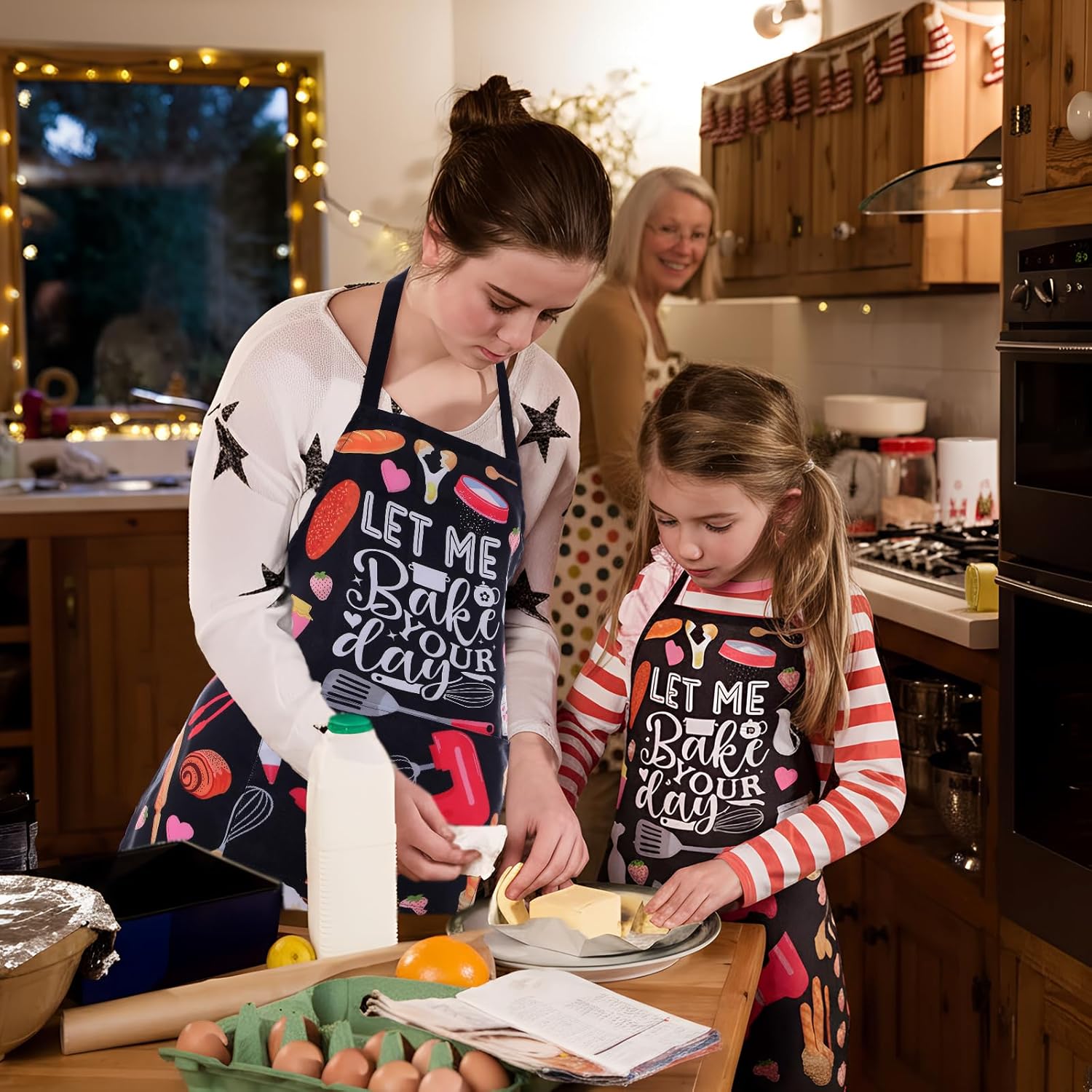 Coume 7 Pcs Baking Gifts for Women Cooking Gift Basket Kitchen Apron Baking Tote Bag Makeup Bag Coffee Mugs Keychain Cake Hair Clips Bake Gifts for Women Bakers Cooking Lovers