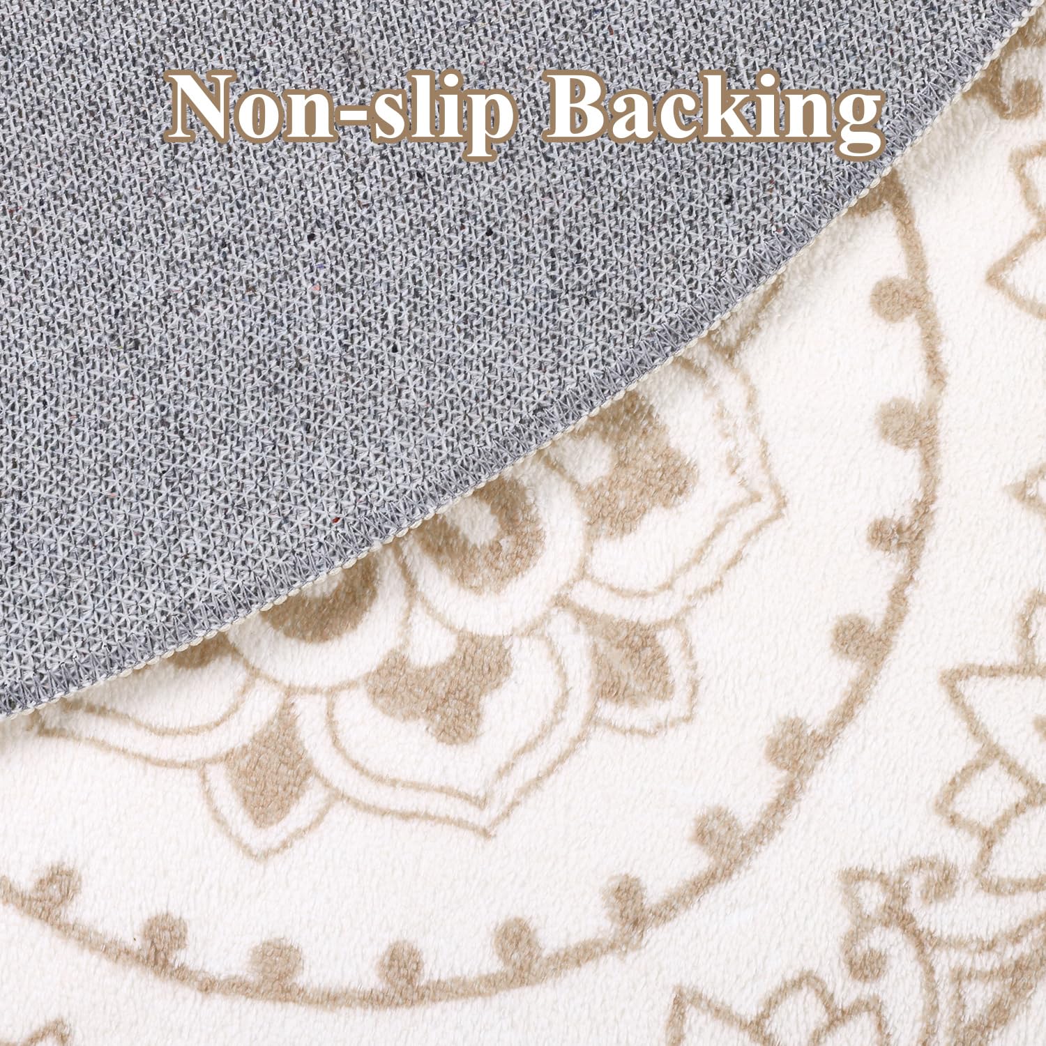 SHACOS Kurzflor Teppich Rund 160 cm, Boho, Anti Rutsch, Waschbar, Wohnzimmerteppich Rund Flauschig, Runder Teppich für Schlafzimmer, Wohnzimmer, Beige