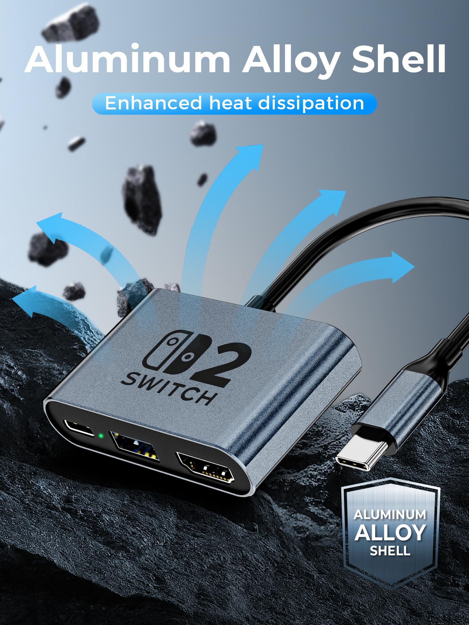 Switch 2 Dock,Portable USB C Docking Station with 4K@120Hz/PD 100W/USB 3.0 Port,Aluminum Alloy Travel TV Dock for Switch/Steam Deck/ROG Xbox Ally X/Legion Go 1/2/S - 5