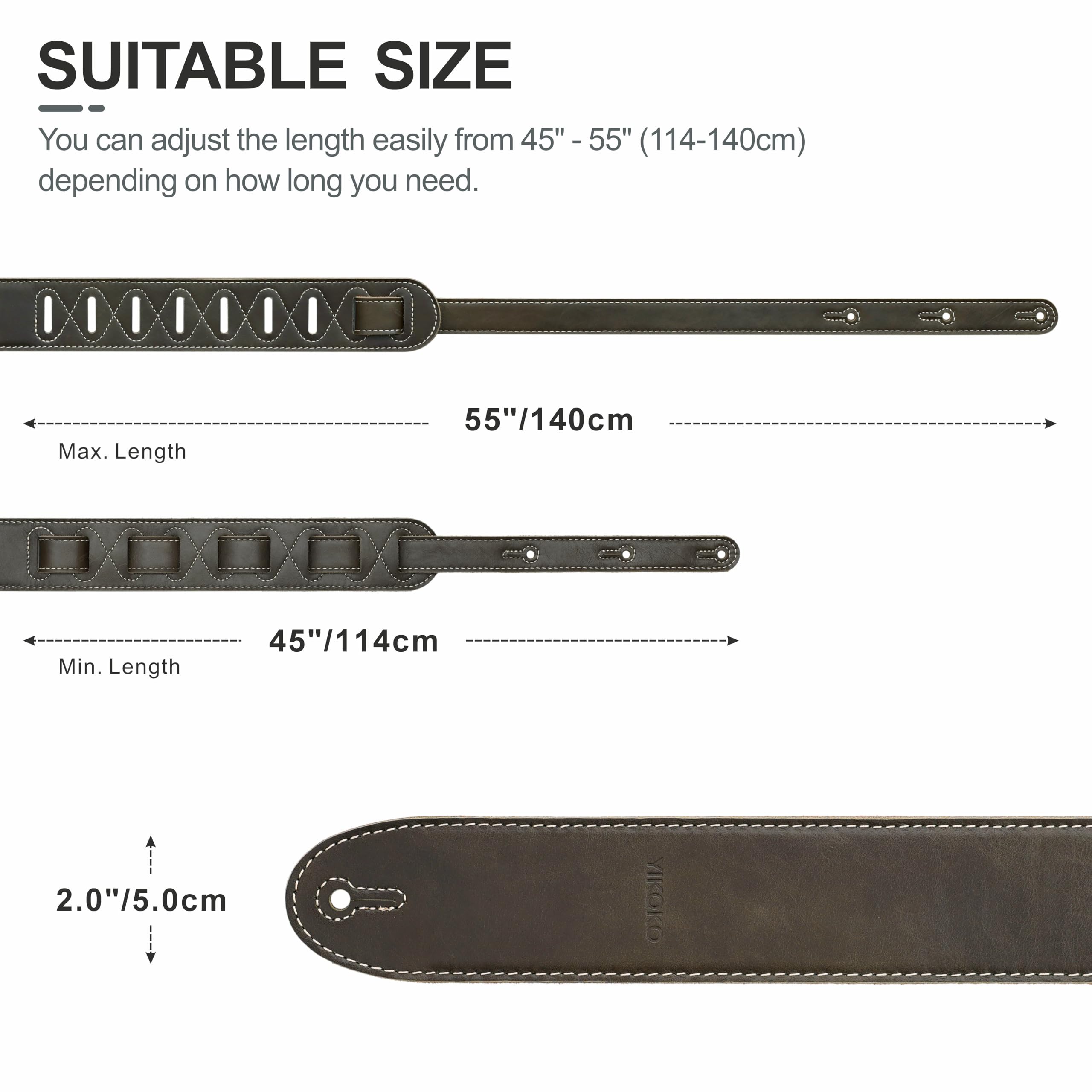 YIKOKO Gitarrengurt 5,1 cm mit Schaumstoffpolsterung, für Akustik-, Bass- und E-Gitarren