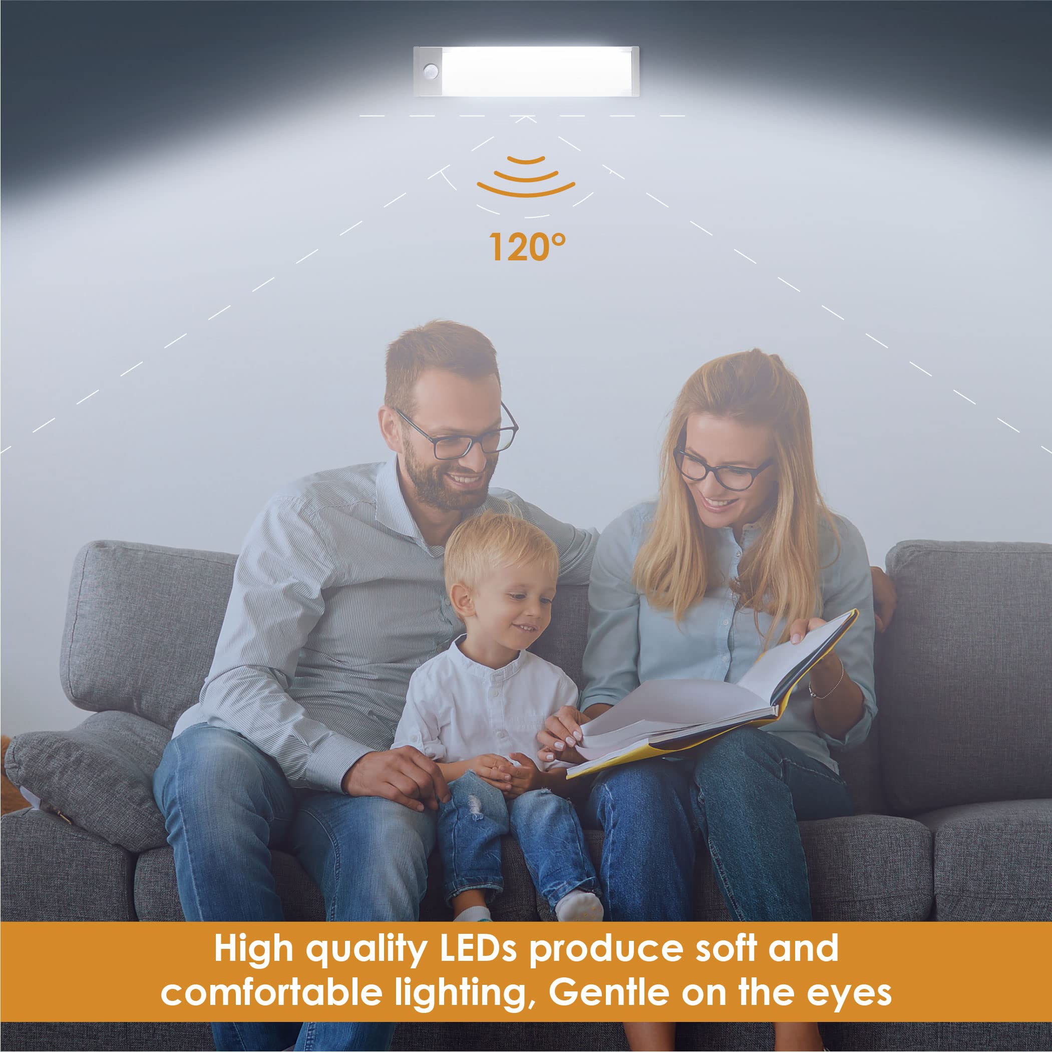 VYANLIGHT Luce a 58 LED con sensore di movimento per interni, luce per armadio, ricaricabile tramite USB, senza fili, per cucina, armadio e armadio, 1500 mAh, bianco caldo e naturale, confezione da 2