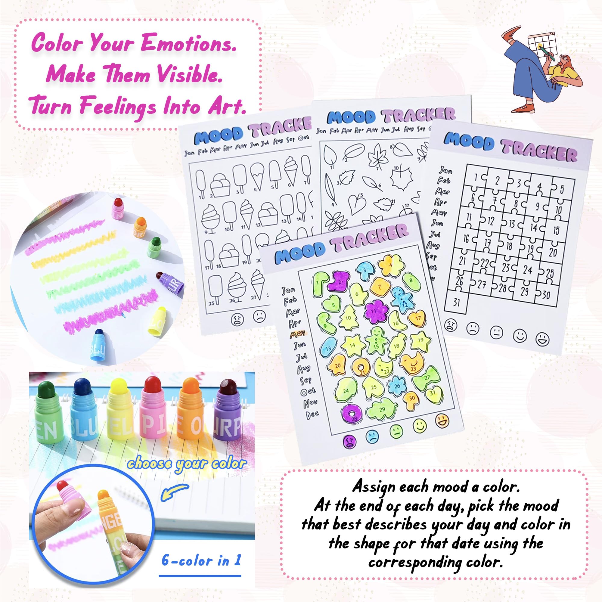 Mood Tracker Journal Kit for Girls & Women, pink, A5 - Image 4