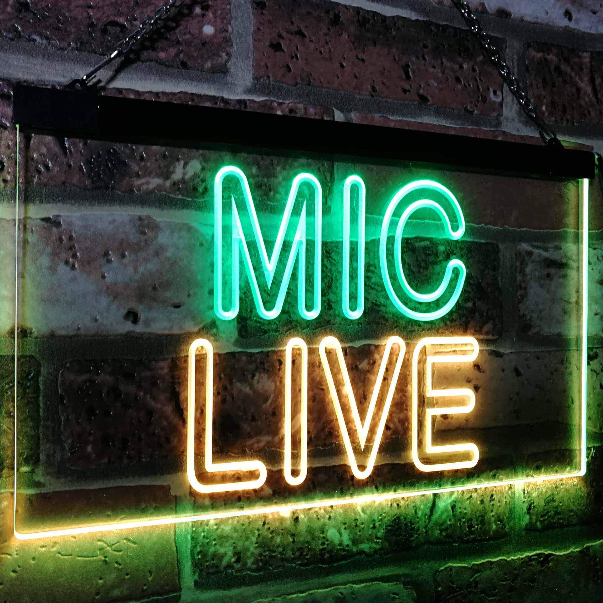 ADVPRO Mic Live On Air Studio Dual Color LED Enseigne Lumineuse Neon Sign Vert et Jaune 600 x 400mm st6s64-i3090-gy