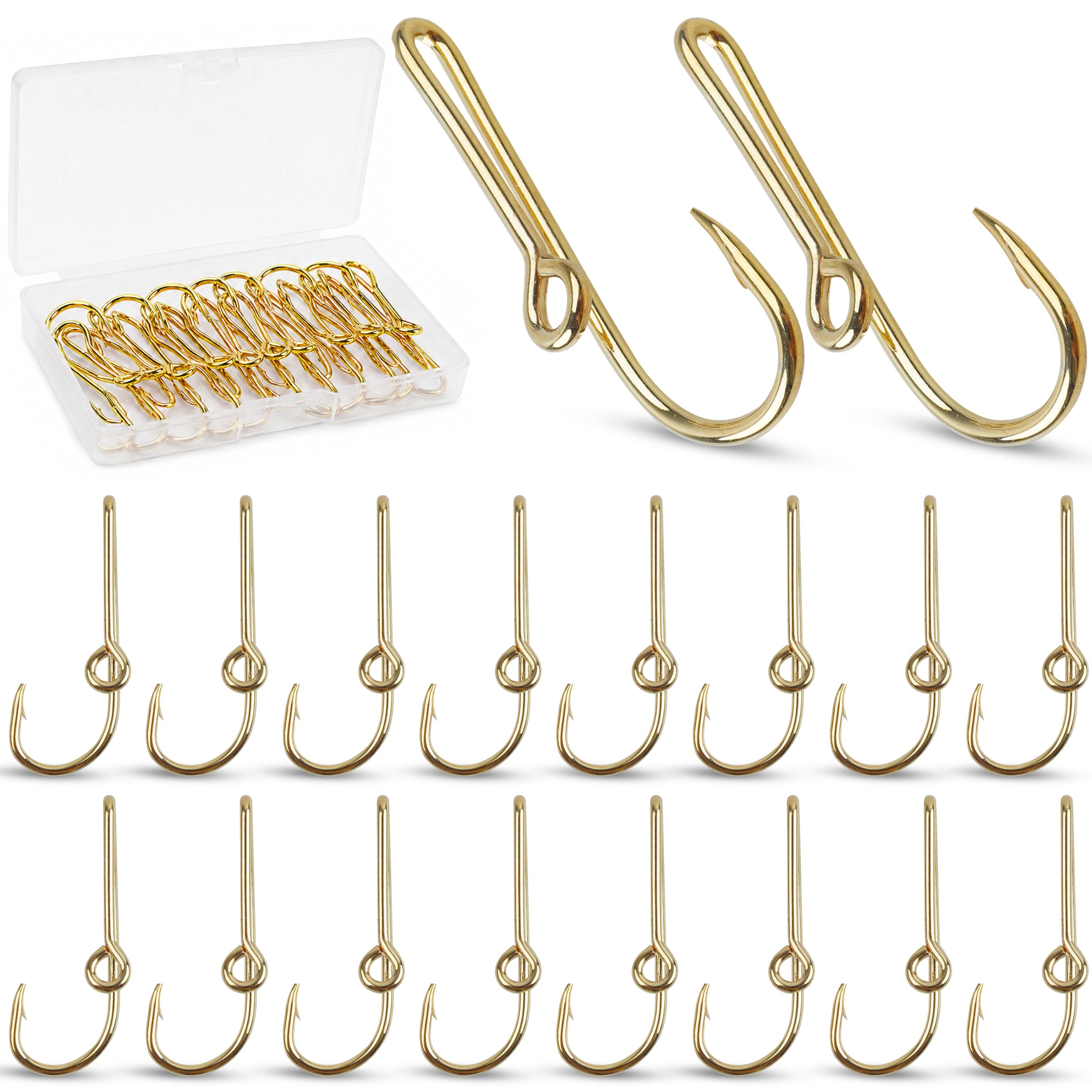 Fishing Hook Hat Pins Clips, 16pcs Fish Hook Hat Clips Gold Black Tie Clip Clasp Hat Fishing Hooks with Baseball Decoration for Outdoor