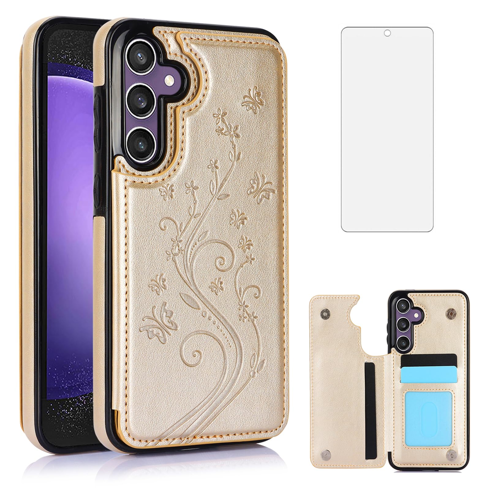 Asuwish Phone Case for Samsung Galaxy S23 FE 5G with Tempered Glass Screen Protector and Card Holder Wallet Cover Stand Flip Leather Cell Accessories