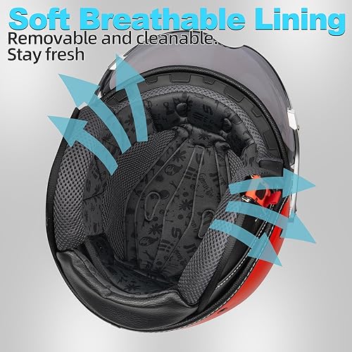 Miniatura 4 de Casco de motocicleta 34 Casco retro de cara abierta Vespa para scooters con visera transparente para hombres y mujeres - Aprobado por DOT