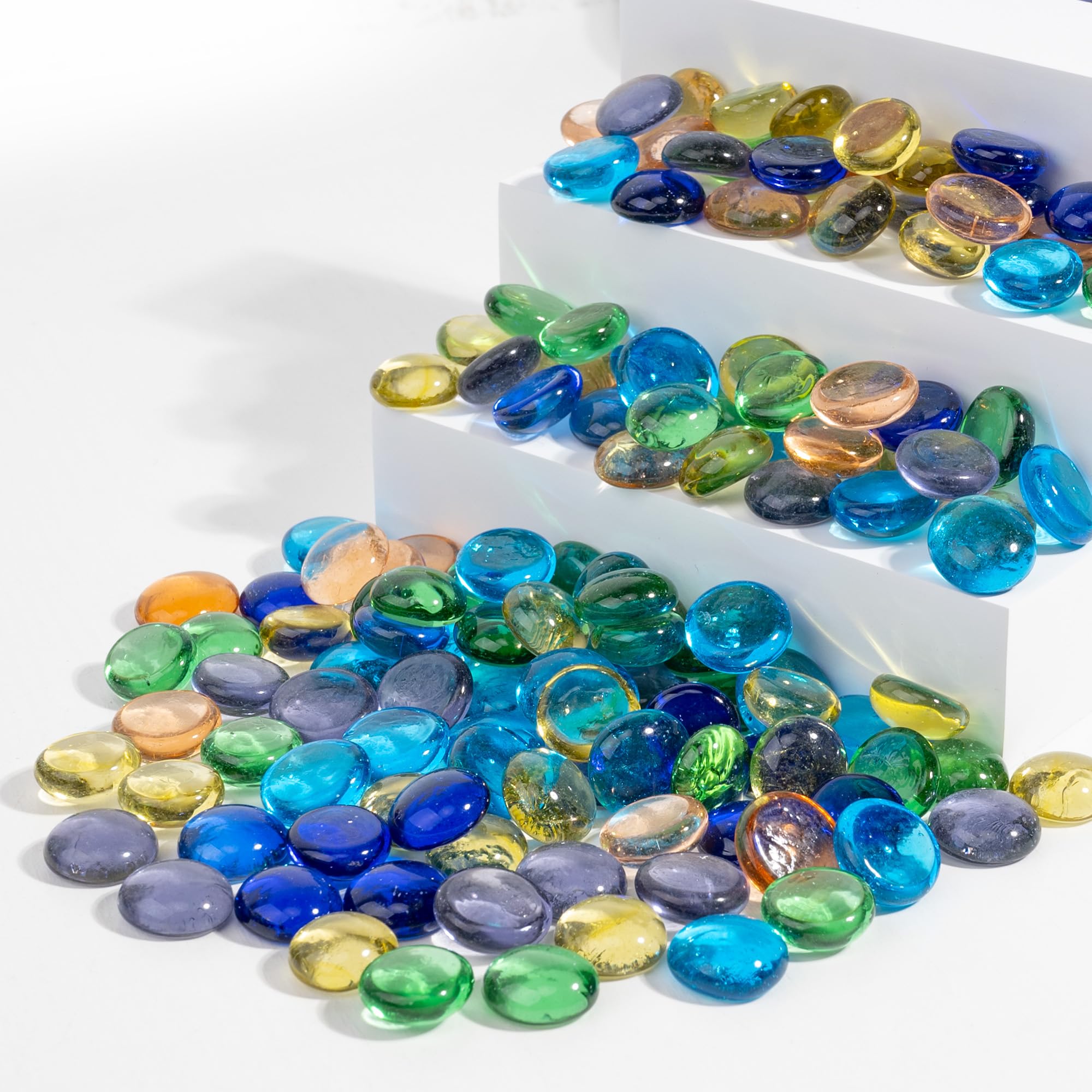 1LB Flat Glass Marbles Stones Flat Bottom Marble Beads 17-19mm Smooth Stone Pebbles for Home Decoration Fire Pit Landscaping Glass Gemstone for Fish Tanks Flower Pots DIY Crafts (6Colors MixB)