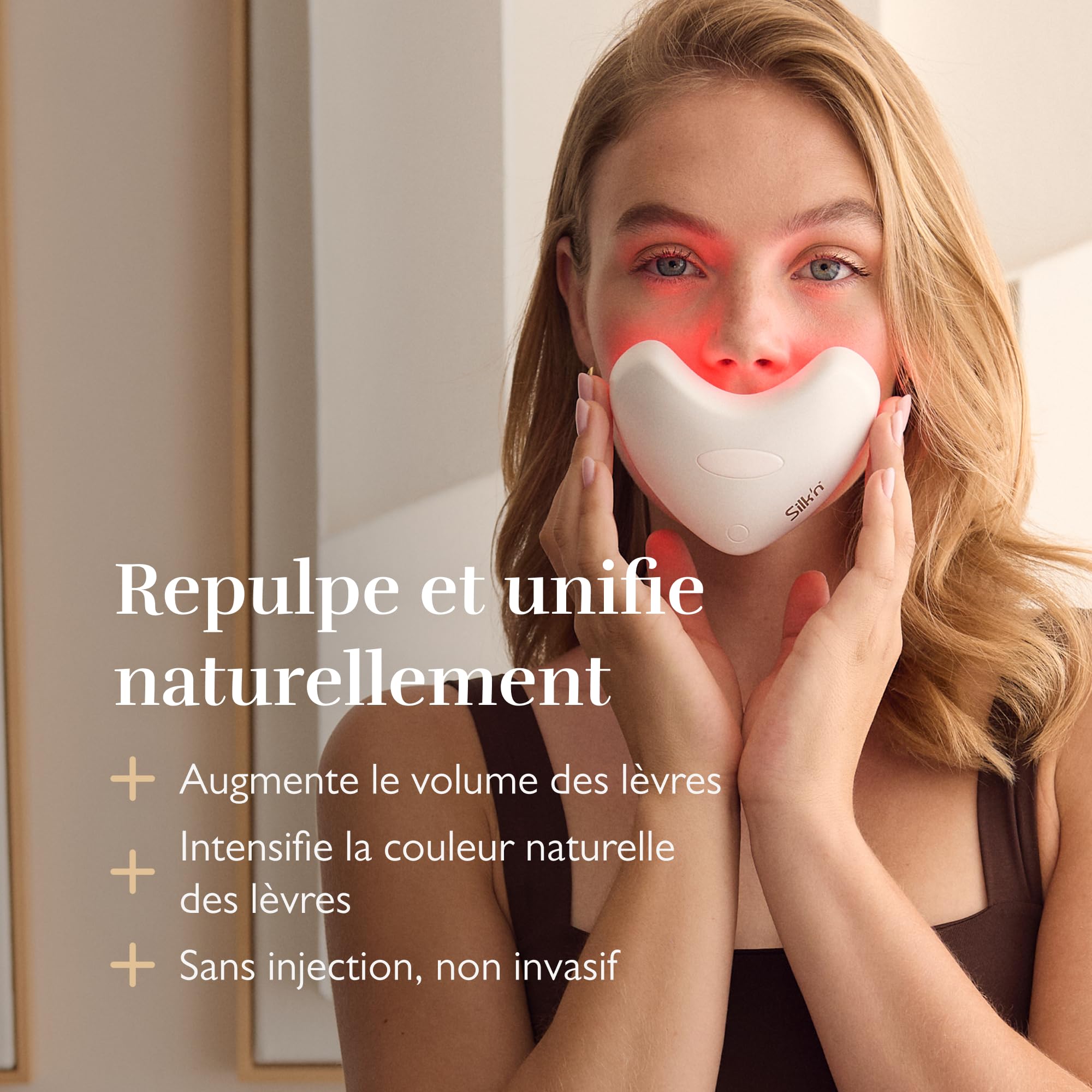 Silk'n masque lèvres LED - Lumilips - Masque lumineux pour le collagène, anti-rides et anti-âge - Sans fil pour 130 minutes - Blanc