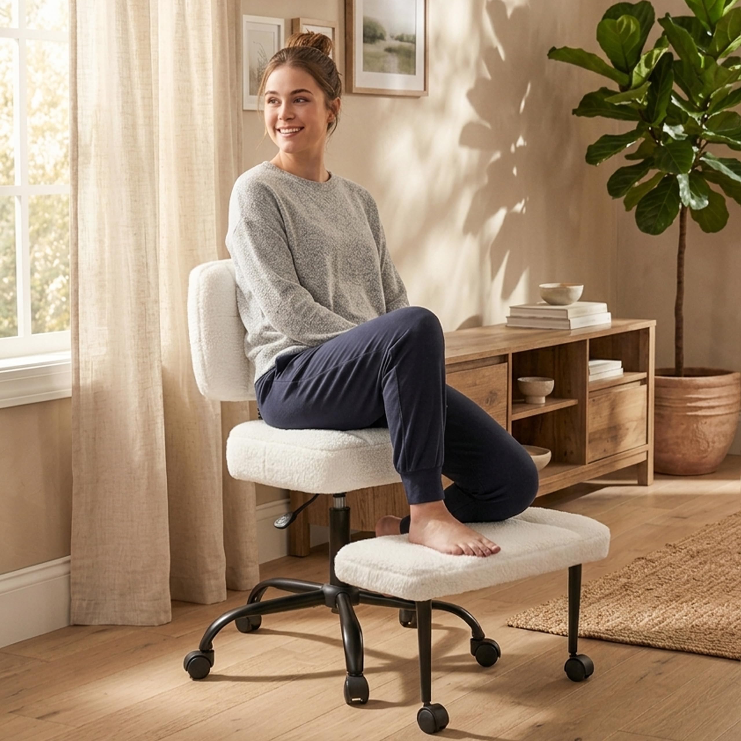 Ergonomic Criss Cross Legged Office Chair, ADHD Chair, 360° Swivel Meditation Kneeling Chair with Wheels, Adjustable Footrest, Wider Height Adjustable