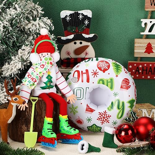 Miniatura 4 de Jenaai Juego de 9 accesorios de muñeca elfo de Navidad, incluye orejeras, bufanda, suéter, bota, tubo de nieve inflable, máscara, sombrero, patines