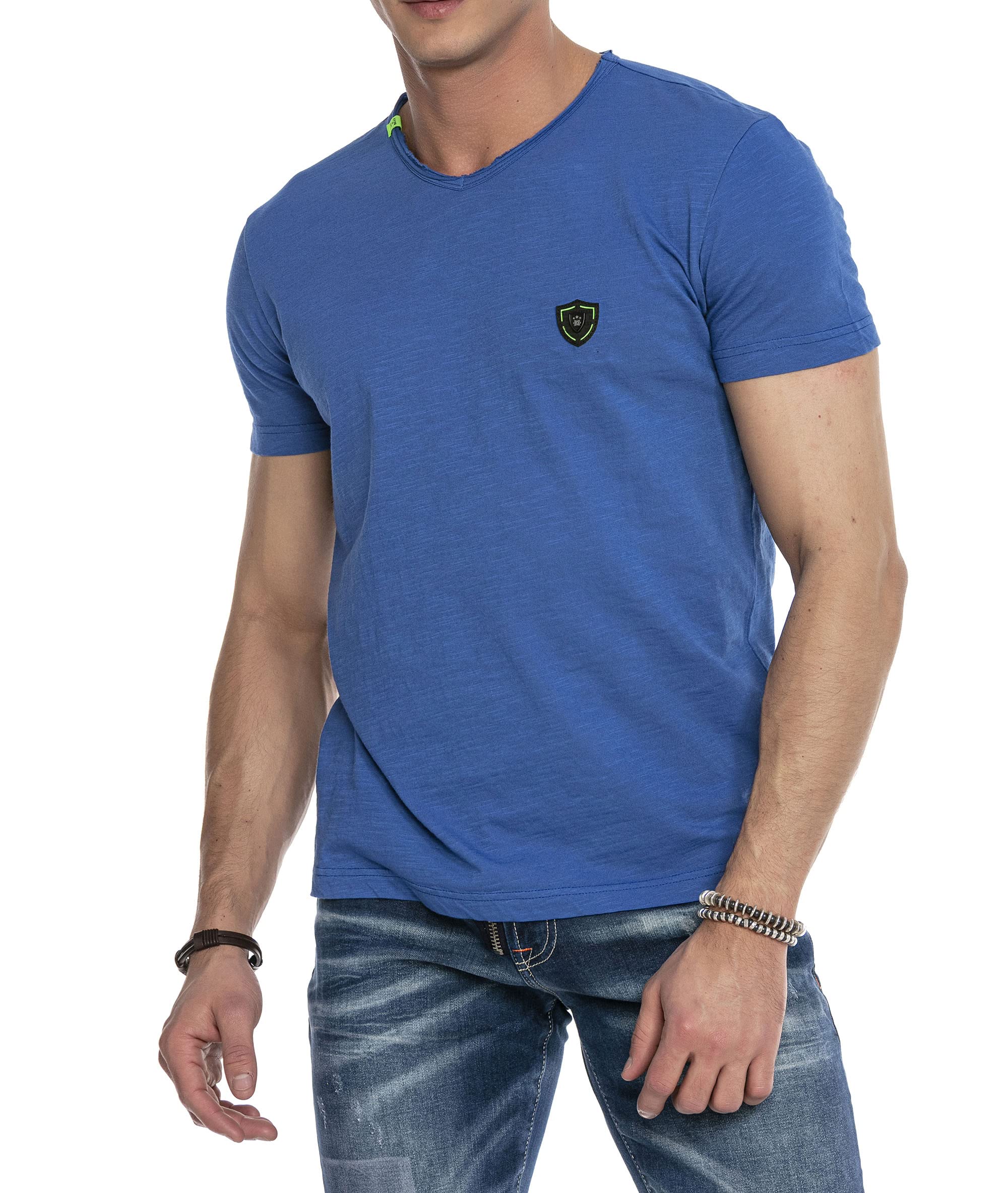Cipo & Baxx Camiseta básica para hombre, corte regular, manga corta, cuello en V, camiseta de verano CT648