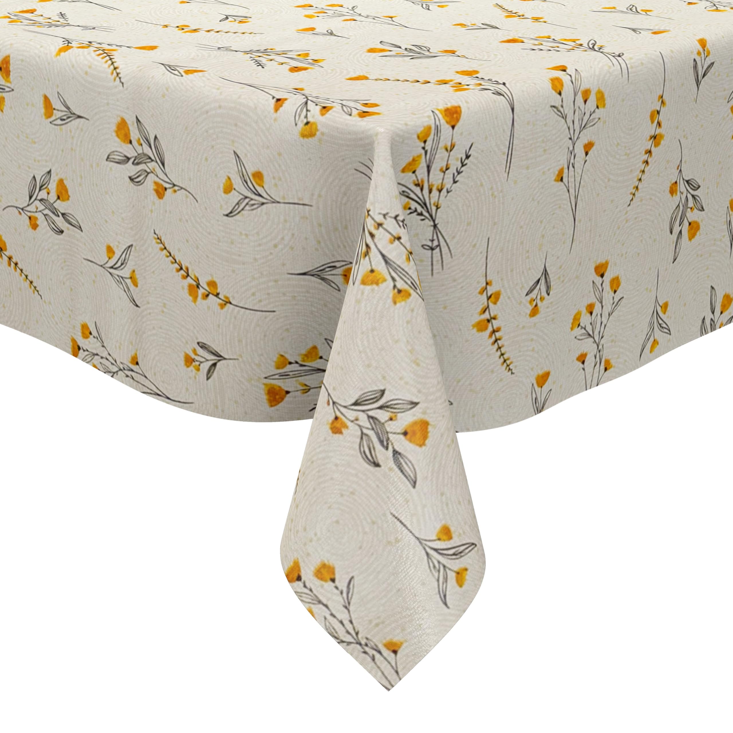 KEVKUS Wachstuch Tischdecke geprägt P1165-1 Wiesenblumen gelb Kreise wählbar in eckig, rund und oval - Größe oval 140x300cm mit Paspelband