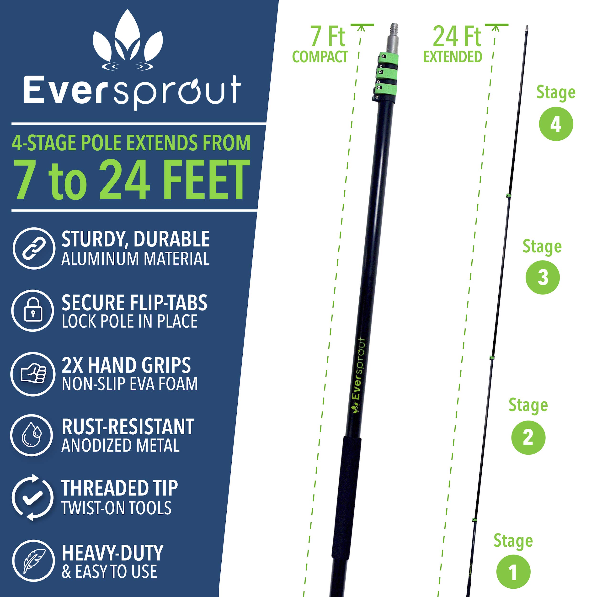 Buy EVERSPROUT 7to24 Foot Telescopic Extension Pole (30 Foot Reach