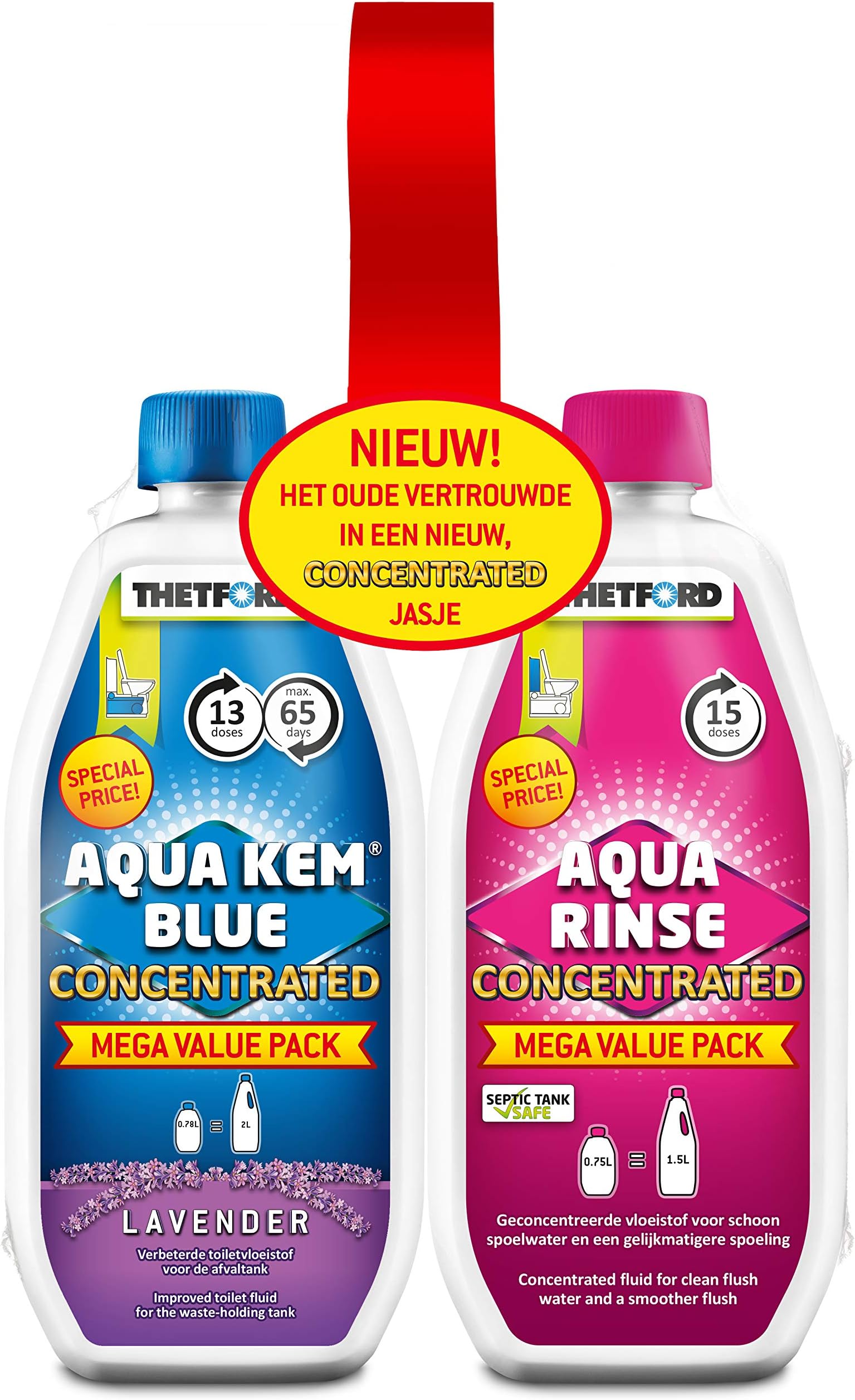 30459CO Toilet Fluid and Rinse Concentrate Duo Pack, Blue & Pink, 1.53 Litre
