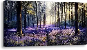 crmotu Purple Landscape Wall Art, Lavender Flower Field Large Artwork, Nature Forest Scenery Canvas Art Prints, Modern Pictures wall Decor Living Room Bedroom, Rustic Farmhouse Decor 24X48 Inches