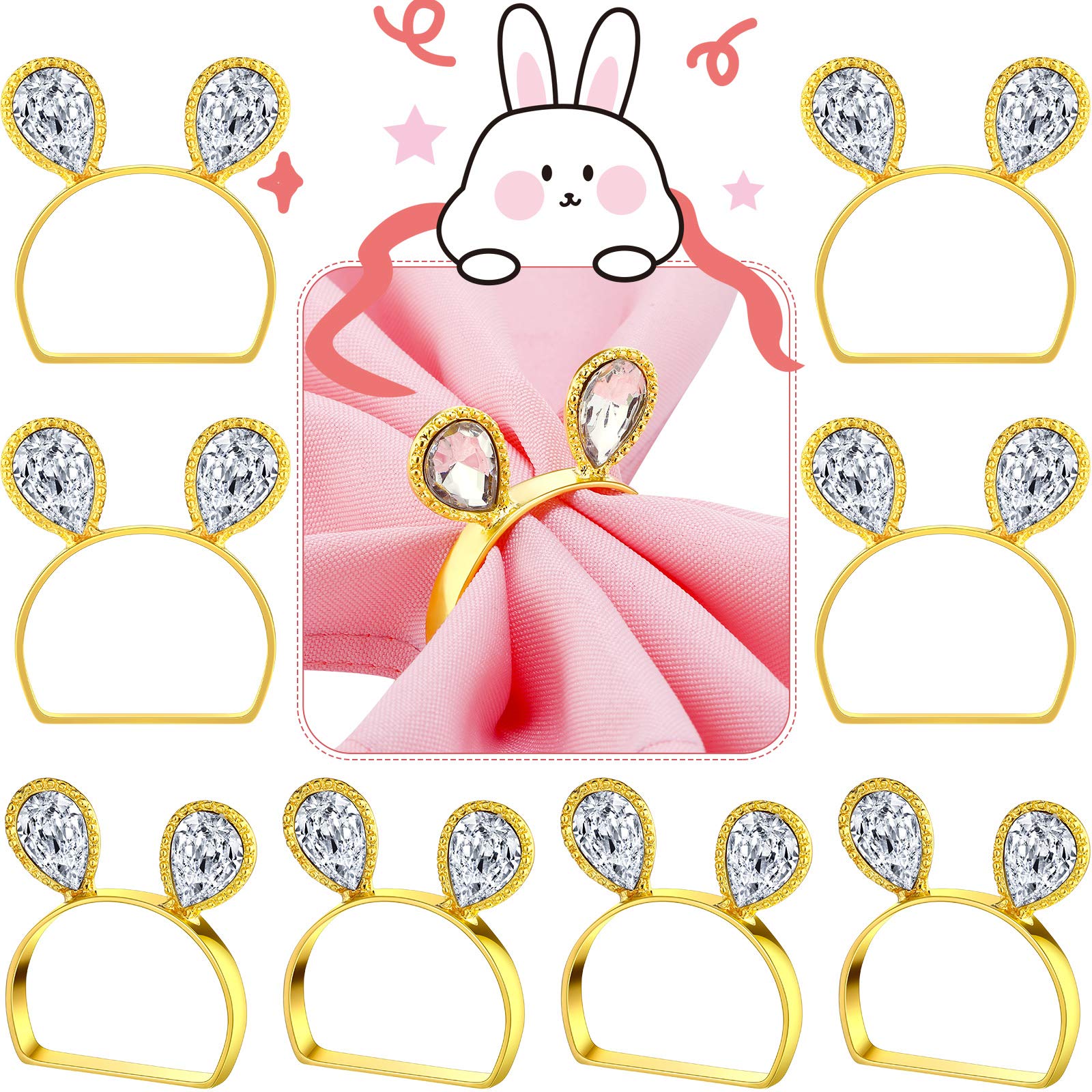 Photo 1 of 16 Pieces Bunny Napkin Ring Easter Serviette Rings Holder Buckle Easter Napkin Ring Bunny Ear SILVER COLOR