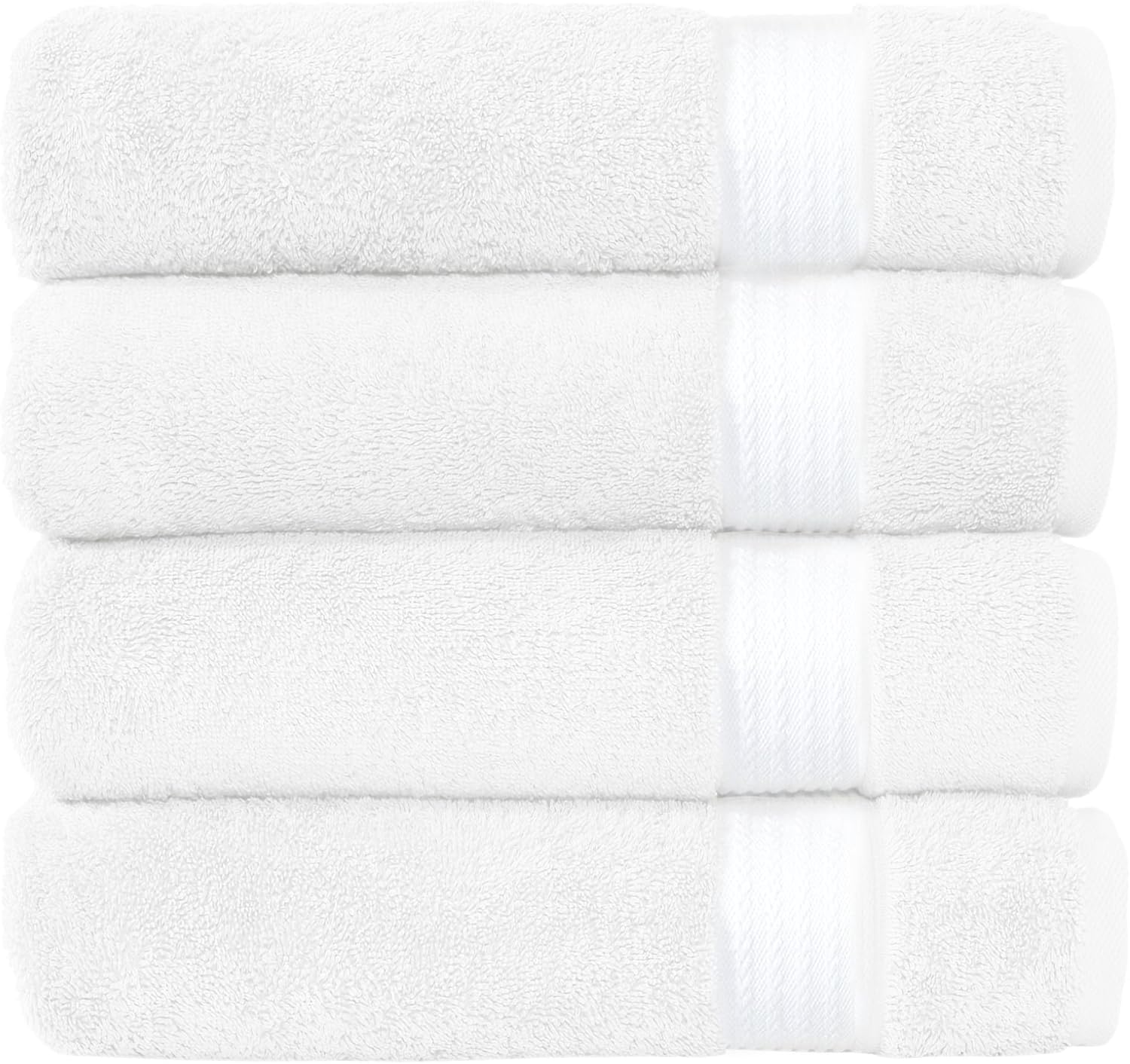 Brizza Flume Home Collection 4 Piece Bath Towel Set for Bathroom, 100% Cotton, Turkish Towels Premium Quality 27x54 in Extra Large Bath Towels 4-Pack, Bathroom Shower Towels (White)