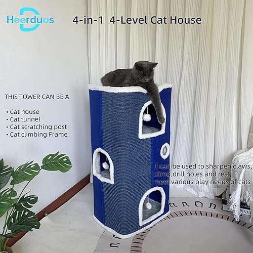 Miniatura 8 de Cama para gatos de interior, casa cueva cubierta para gatos y muebles con almohadilla para rascar, cabaña plegable para gatos, lindo condominio para