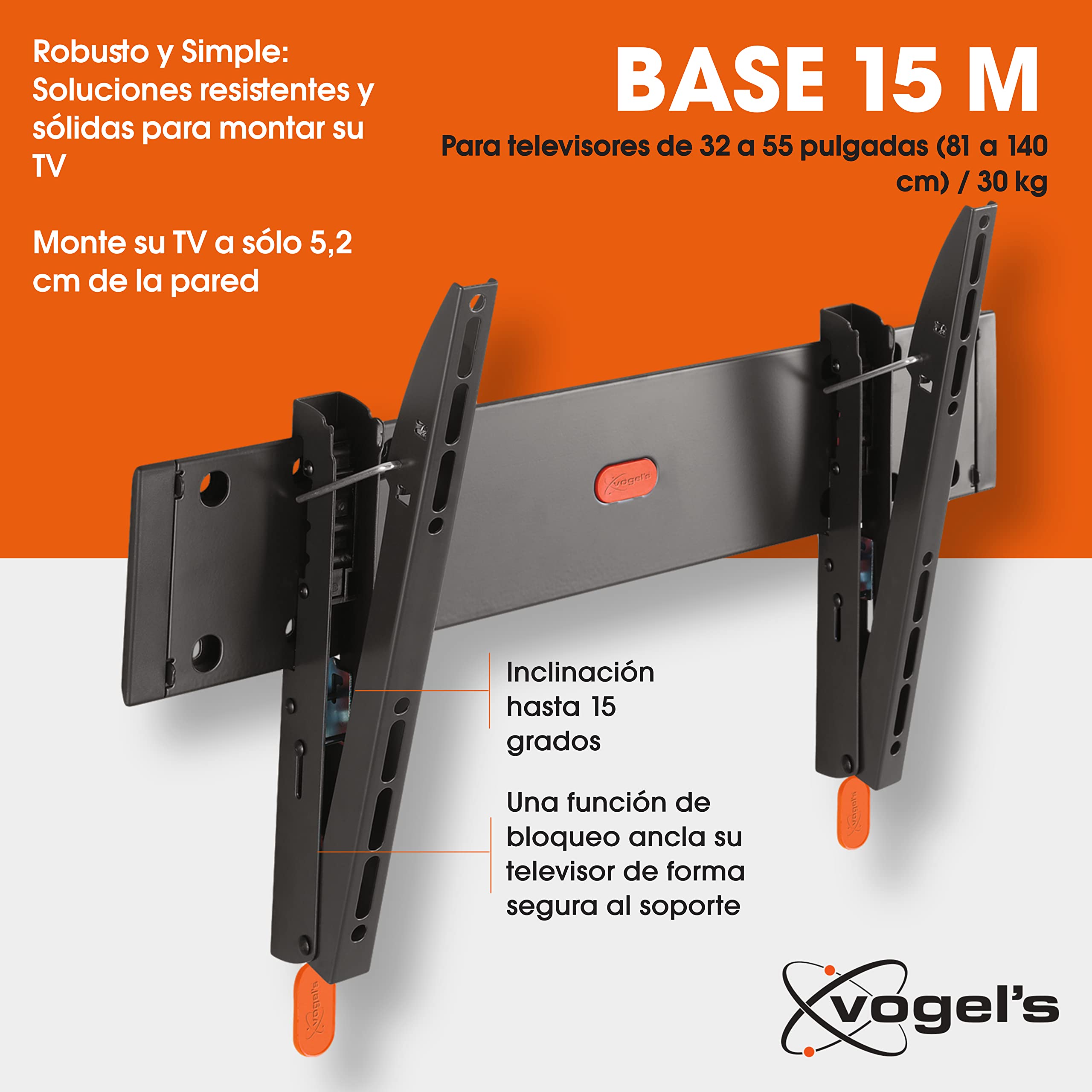 Vogel's Base 15 M Soporte de Pared para TV, Inclinable, para televisores de Entre 32-55 Pulgadas (81-140 cm), VESA Máx. 400x400, Carga Máx. 30 kg, Certificación TÜV