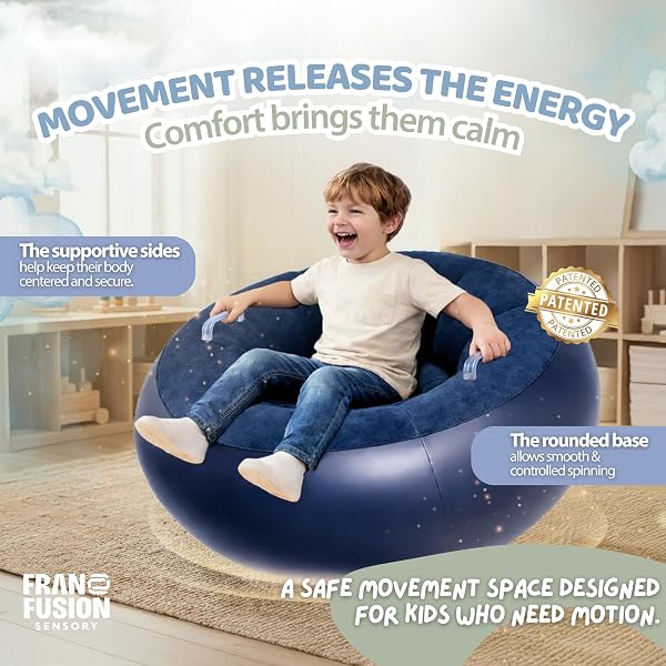 CalmOrbit Inflatable Sensory Spinning Chair for Kids, Sensory Toys for Kids with Autism & ADHD, Giftable 360 Spin Rocking Chair, Kids Sensory Chair, Autism Sensory Products for body coordination, Blue - 4