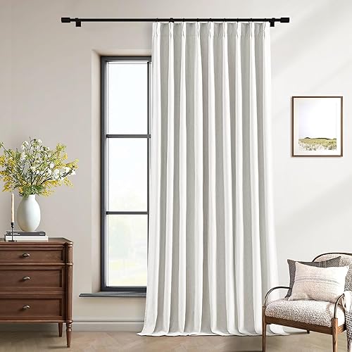 Miniatura 94 de Cortinas de lino 100% opacas de 90 pulgadas con pliegues de 2 paneles para sala de estar, con pestaña trasera plisada, cortinas oscuras con forma de