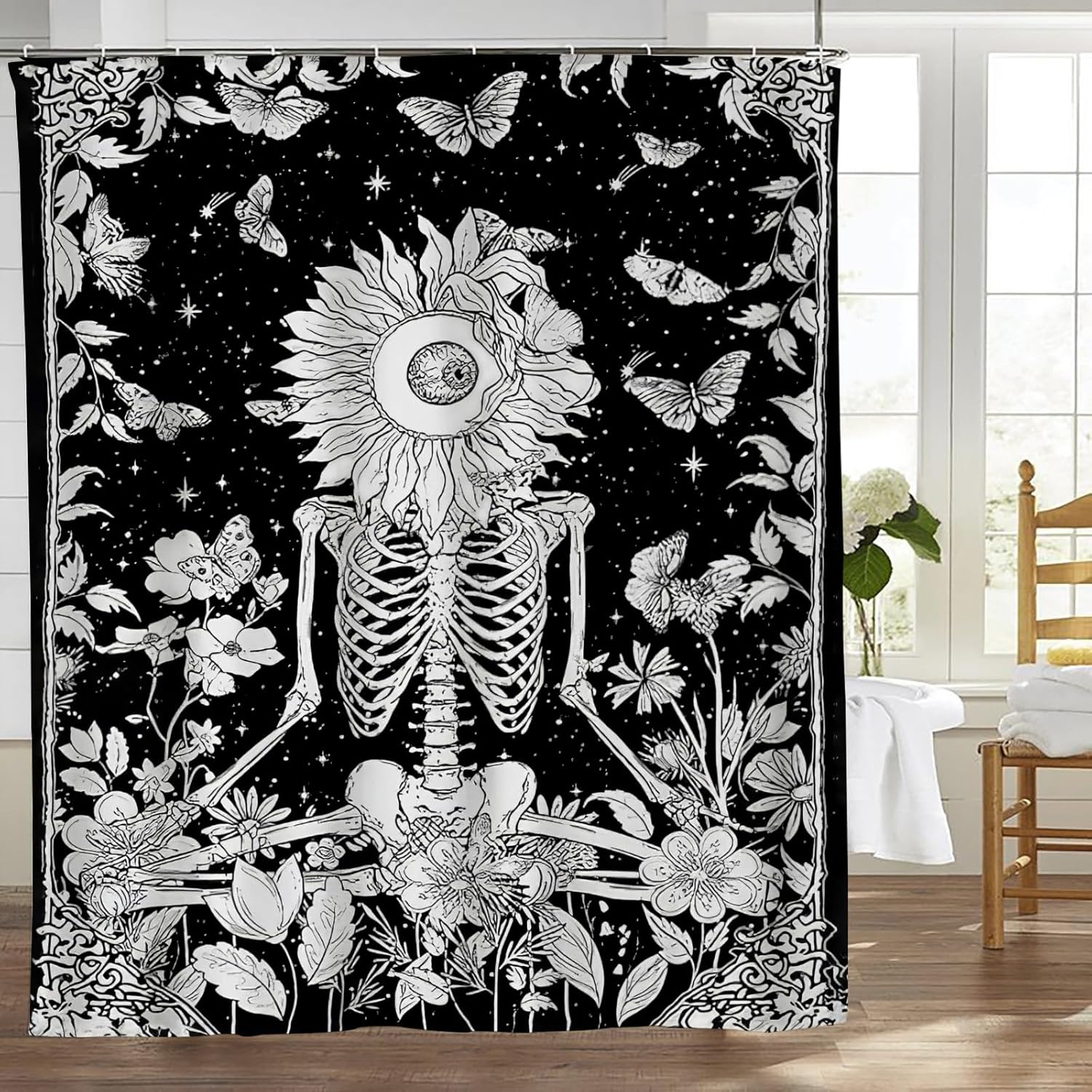 Amazon.com: Skeleton Witchcraft Shower Curtain Skull Witchy Black and ...
