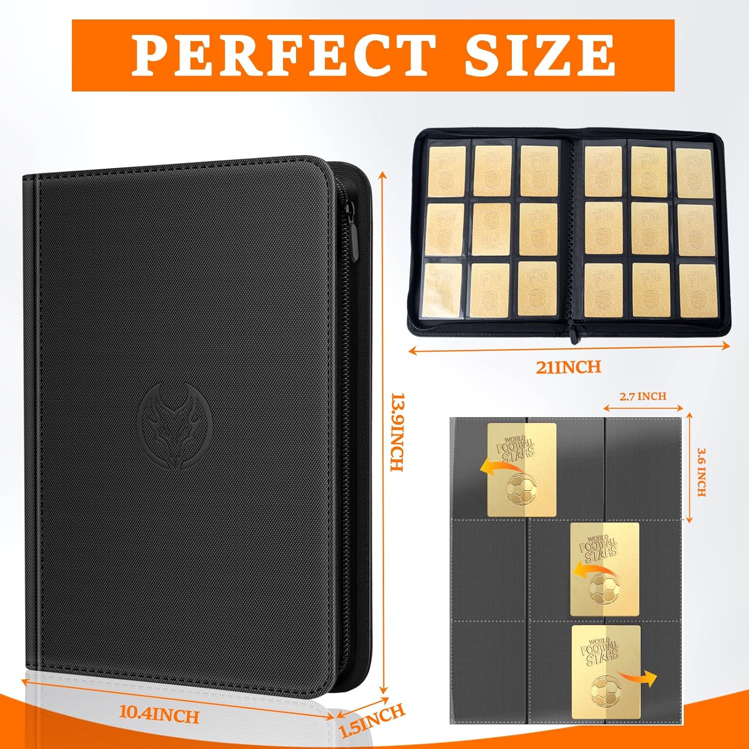 UWULK Card Binder,9 Pocket Side-Loading Trading Card Binder - Hord 360 Cards,Ringless Card Folder Holder for TCG MTG Sports Cards-Zipper Card Collection Album(Black)