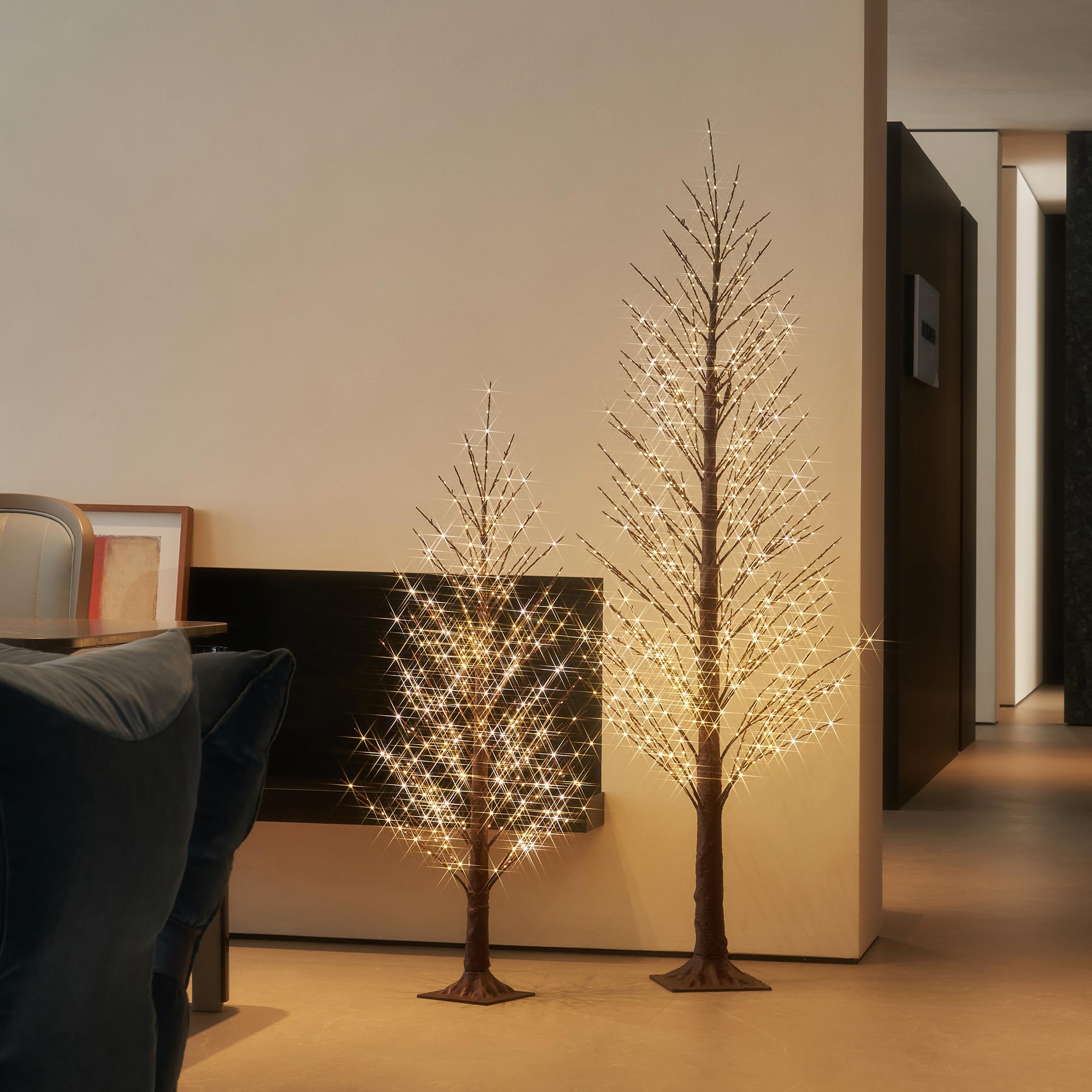 LITBLOOM Árbol alpino iluminado de 4 pies, 450 luces LED, árbol de ramitas marrones con luces para interiores y exteriores, hogar, Acción de Gracias, decoraciones de Navidad
