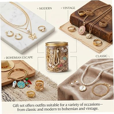 mystery jewelry jar vintage|20PCS Mystery Jewelry Jar Vintage, Gold Assortment Earrings, Necklaces, Rings, Hair Clips for Women, Gold
