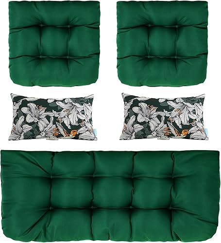 ARTPLAN Cojines para exteriores para sofá biplaza para todo tipo de clima, cojines de banco, juego de 5 almohadas de mimbre para muebles de patio
