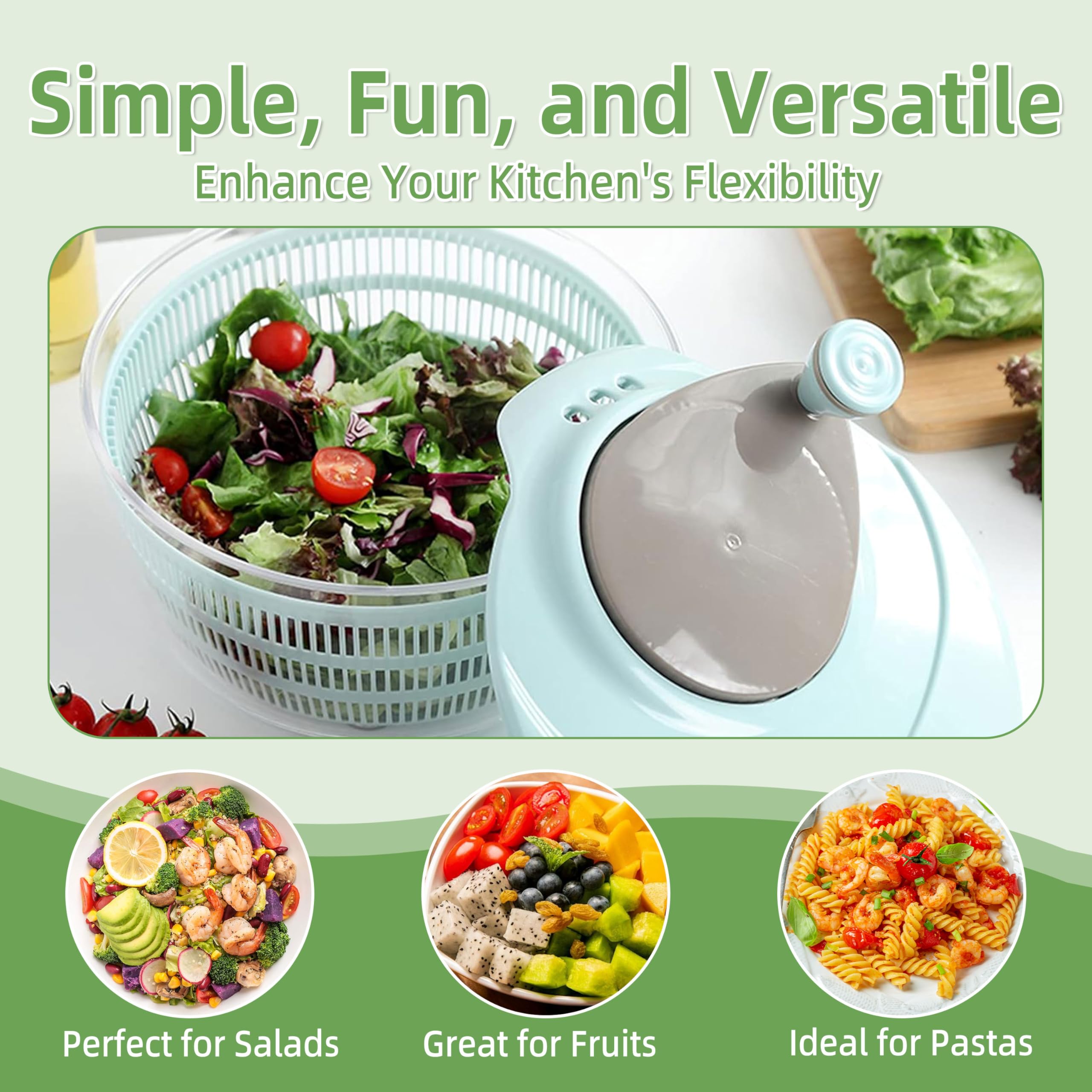 Centrifuga per insalata di grande capacità, da 4,24 litri, con doppi fori di drenaggio, spinner multiuso rapido e facile con ciotola, asciugatrice per insalata per lavare, centrifugare, scolare