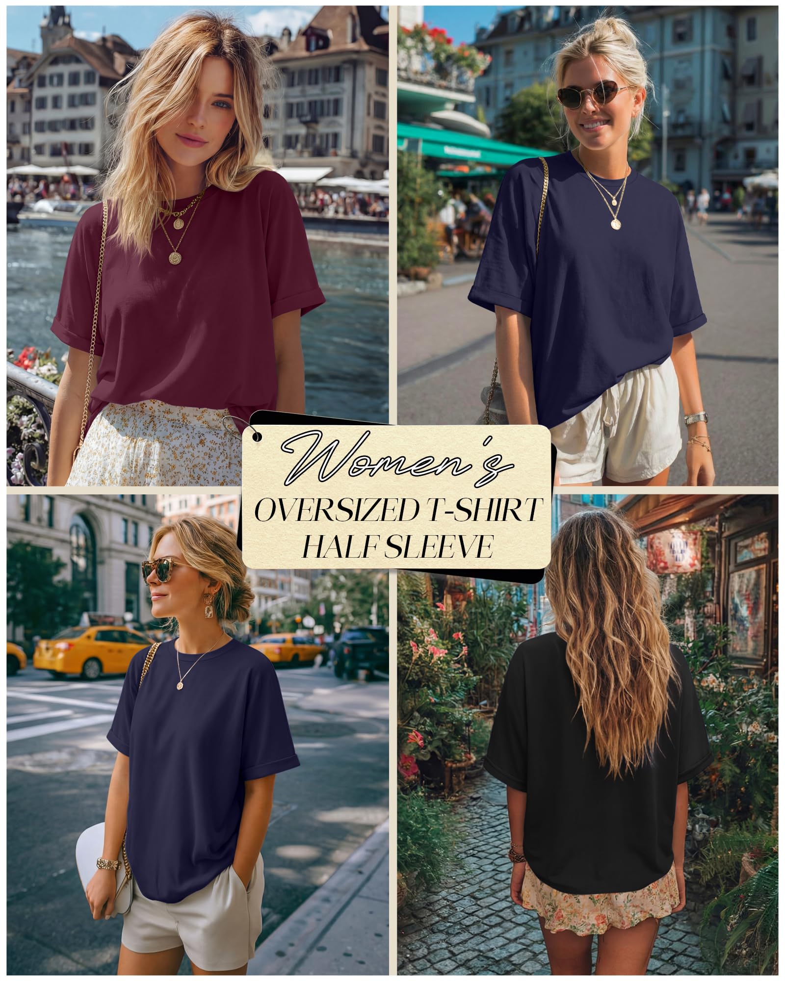 Riyiper 3er-Pack Damen-Oversize-T-Shirts, Kurzarm-Sommer-T-Shirts, Lässige, Lockere Passform, Rundhalsausschnitt, Basic-Tops