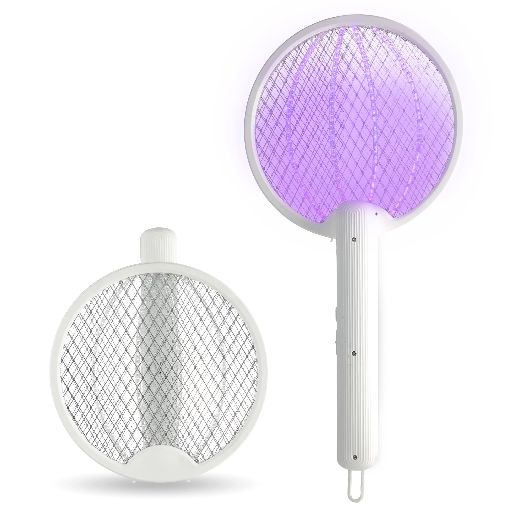 PRIME PICK Electric Mosquito Swatter with LED Fly Trap Light – 3-in-1 Rechargeable Bat for Indoor & Outdoor Use – White