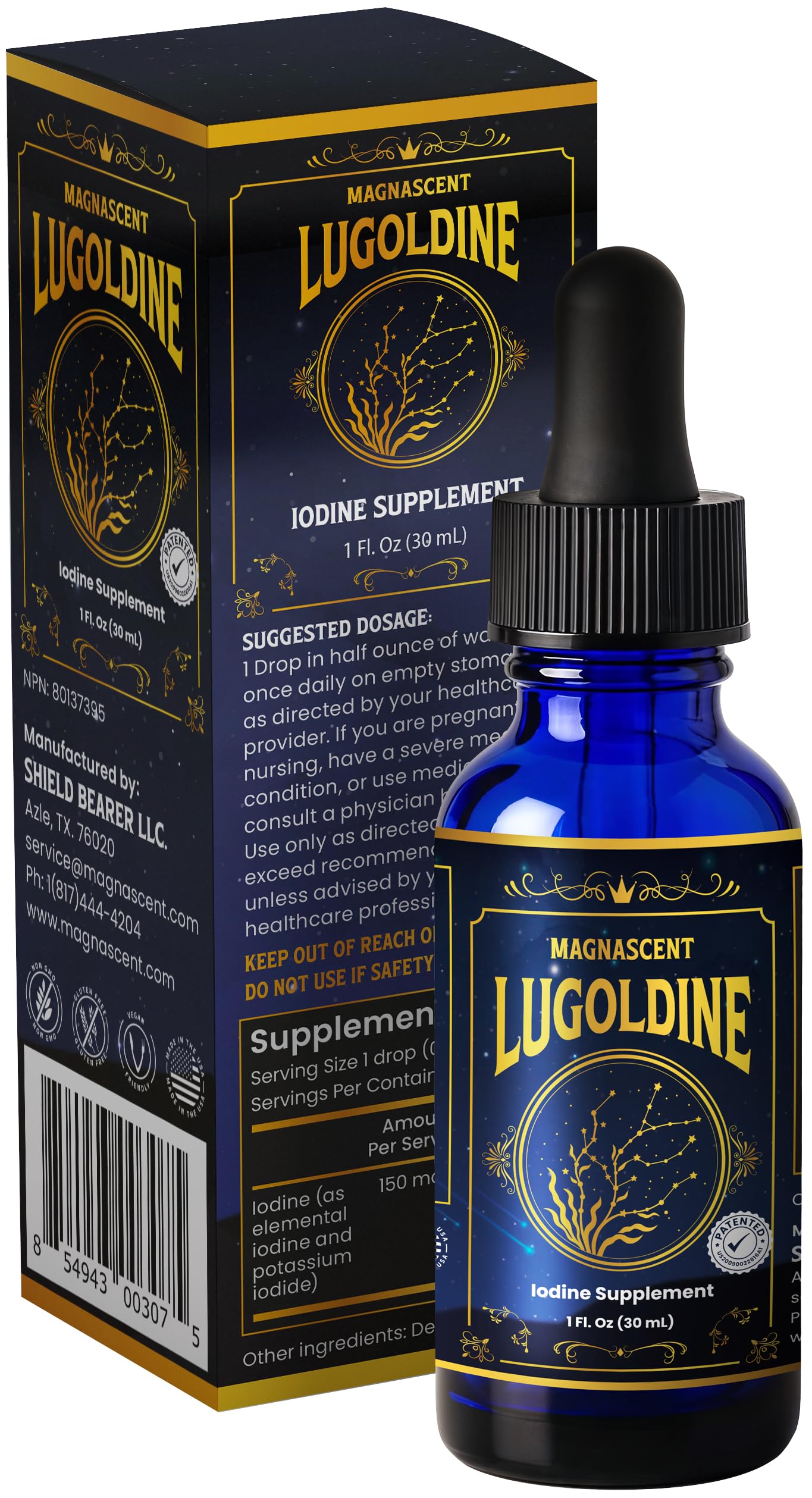 Lugoldine Gouttes d’Iode Activé 30 ml – Procédé Breveté (US20090022816A1), 100% VNR par dose journalière, Sans alcool ni glycérine
