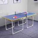 RUP 6ft Mini Table Tennis Table with Foldable Metal Legs, Blue Playing Surface with Yellow Accent, Net, Rackets, Balls Included gallery image
