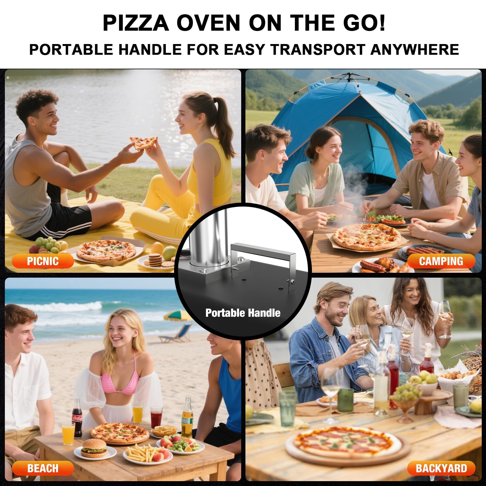 12Inch Per Pizza Portatile Per Feste, Forni Per Pizza A Pellet Di Legno, Griglia Per Pizza Esterna Con Pietra Per Pizza Girevole A 360°, Forni Per Pizza Da Tavolo, Per Cortile/Campeggio