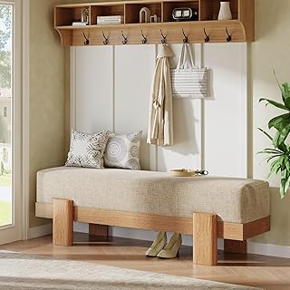 Tribesigns 55-Inch Upholstered Entryway Bench, Modern Shoe Bench with Fa...