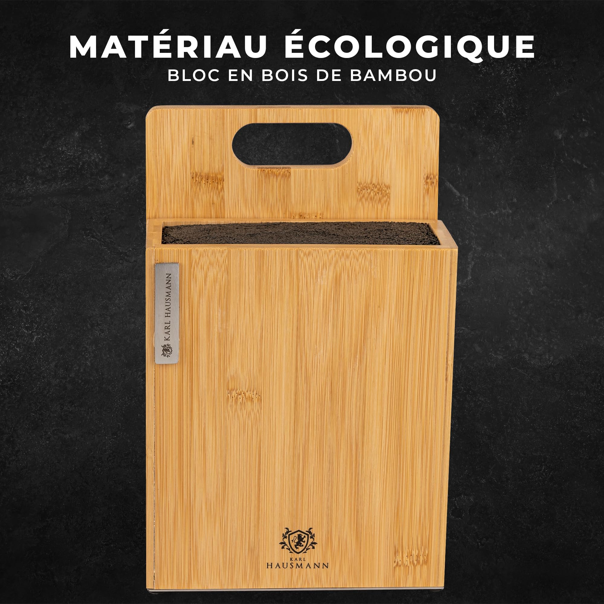 KARL HAUSMANN Bloc Couteaux Magnetique 3-en-1 en Bambou - 23x19,5x11cm - Support Couteau Sans Couteaux avec Planche à Découper et Insert Universel - Porte Couteau Cuisine