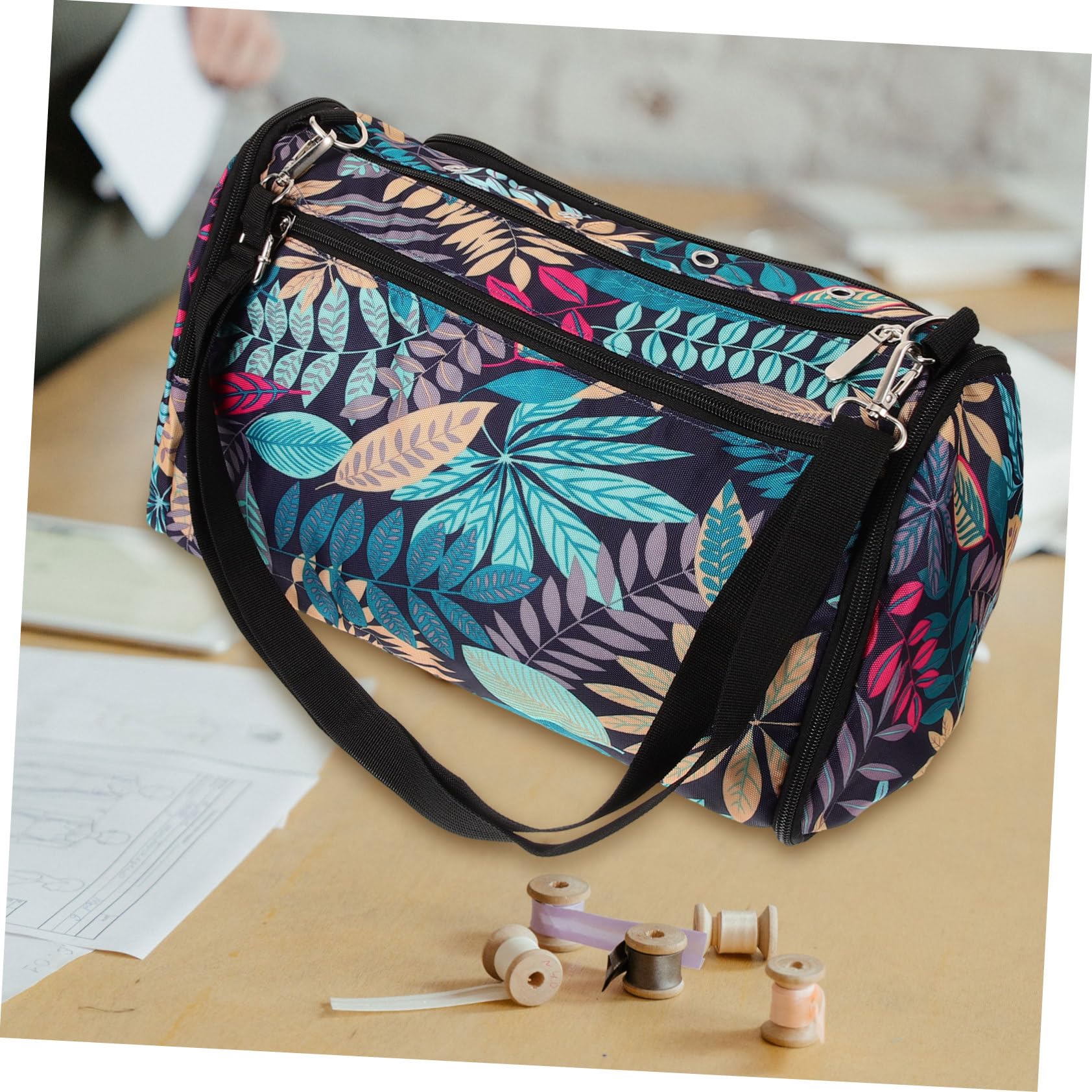 Gadpiparty Bolsa Organizadora para Hilo y Agujas de Tejer, Tela Oxford, Doble Capa Cremallera, Portátil para Ganchillo y Costura
