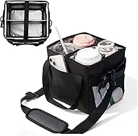 Bottle Pouch Reusable 4-Cup Drink Carrier with Handle, Adjustable Straps & Leak-Proof Dividers - Foldable Water Bottle Holder for Travel, Gym & Commutes