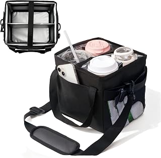 Bottle Pouch Reusable 4-Cup Drink Carrier with Handle, Adjustable Straps & Leak-Proof Dividers - Foldable Water Bottle Holder for Travel, Gym & Commutes